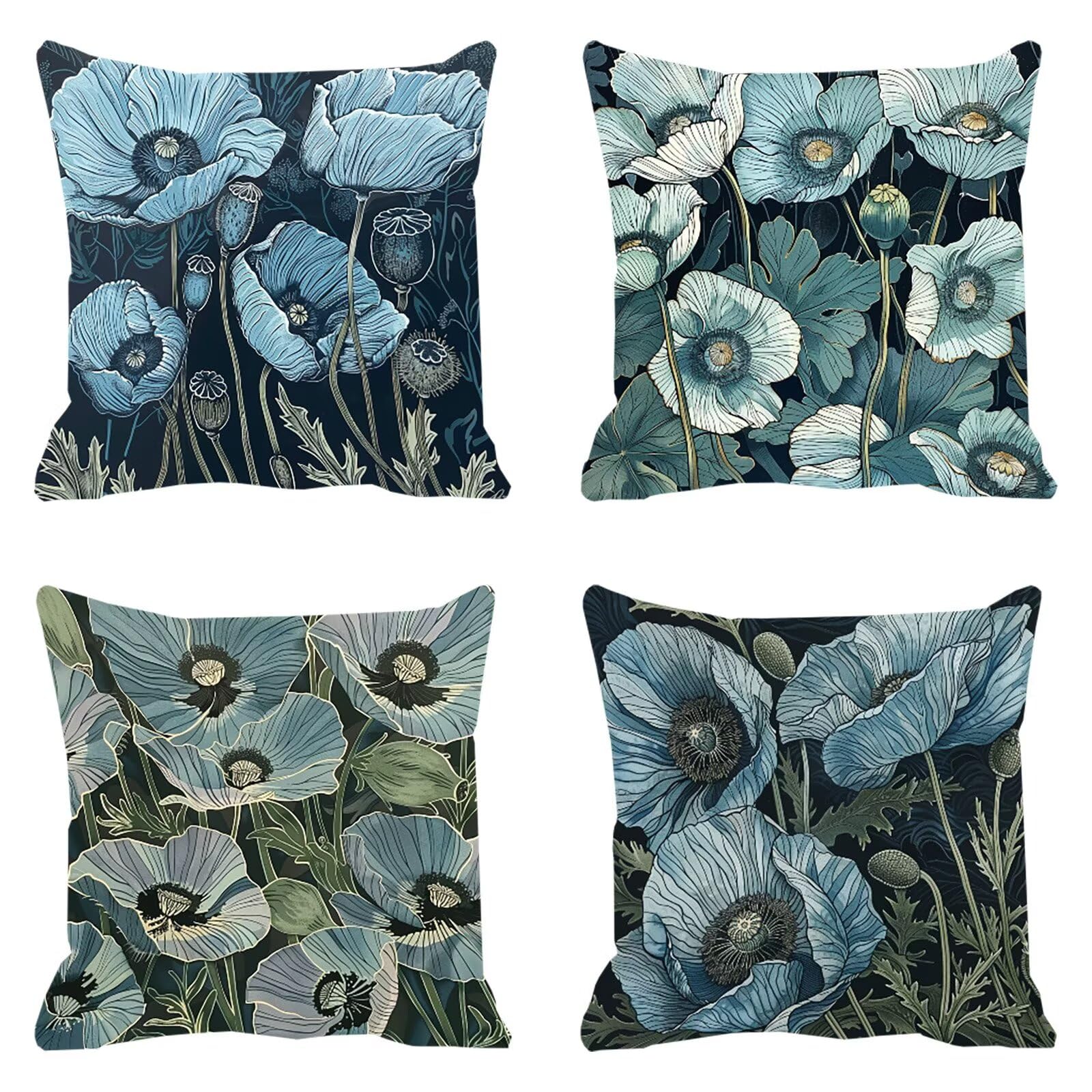 Taie oreiller canapé velours bleu 50x50cm avec fermeture invisible premium