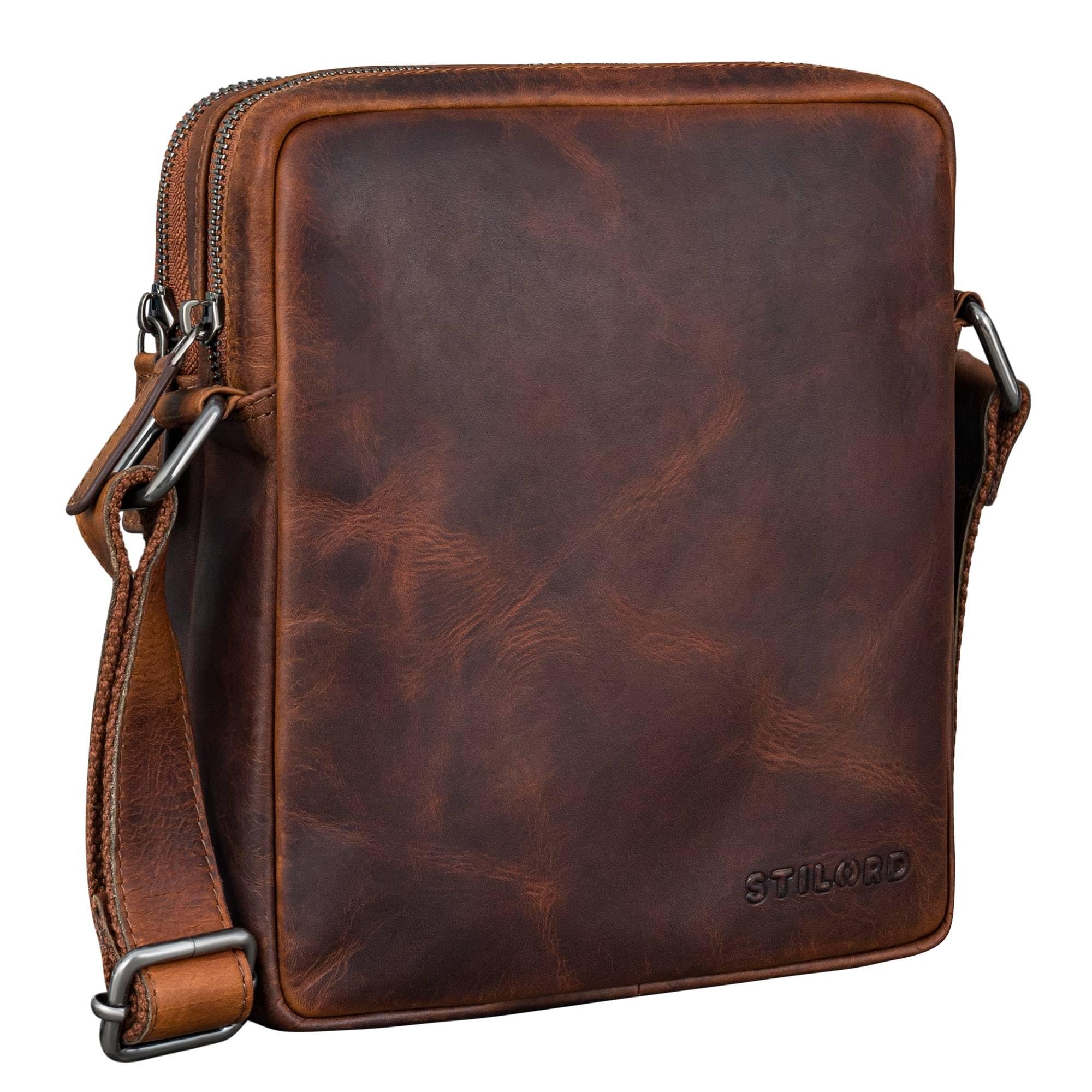 STILORD "Zander Kleine Leder Umhängetasche Herren Schultertasche Echt Leder-Tasche - Crossbody Bag Herrentasche zum Umhängen Messenger Bag Männerhandtasche für 8” Tablet Farbe:schwarz