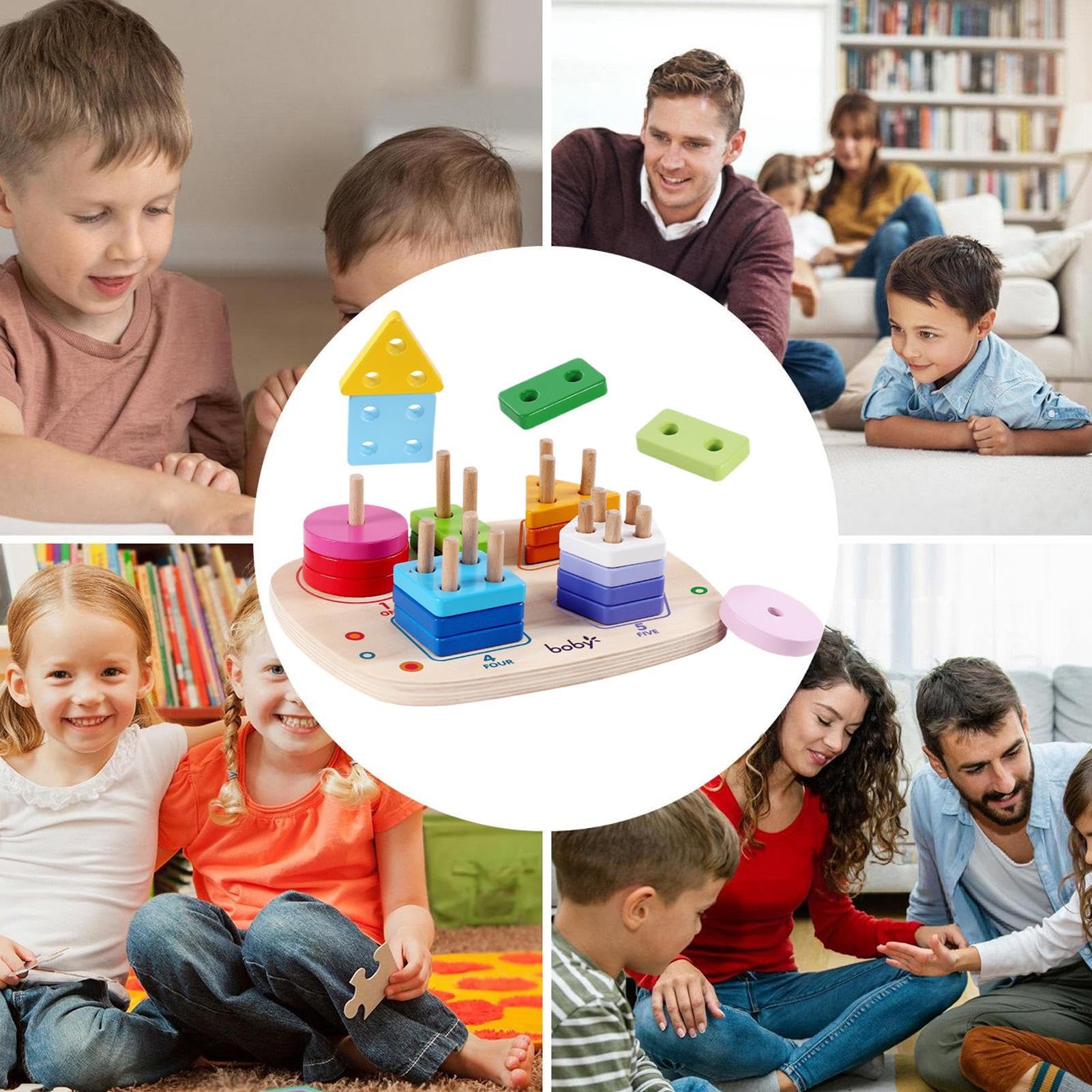 Clasificador De Formas De Madera,Tablero Geométrico Sensorial | De Apilar | para Niños Preescolares y de Jardín de Infancia para Viajes Aprendizaje y Desarrollo