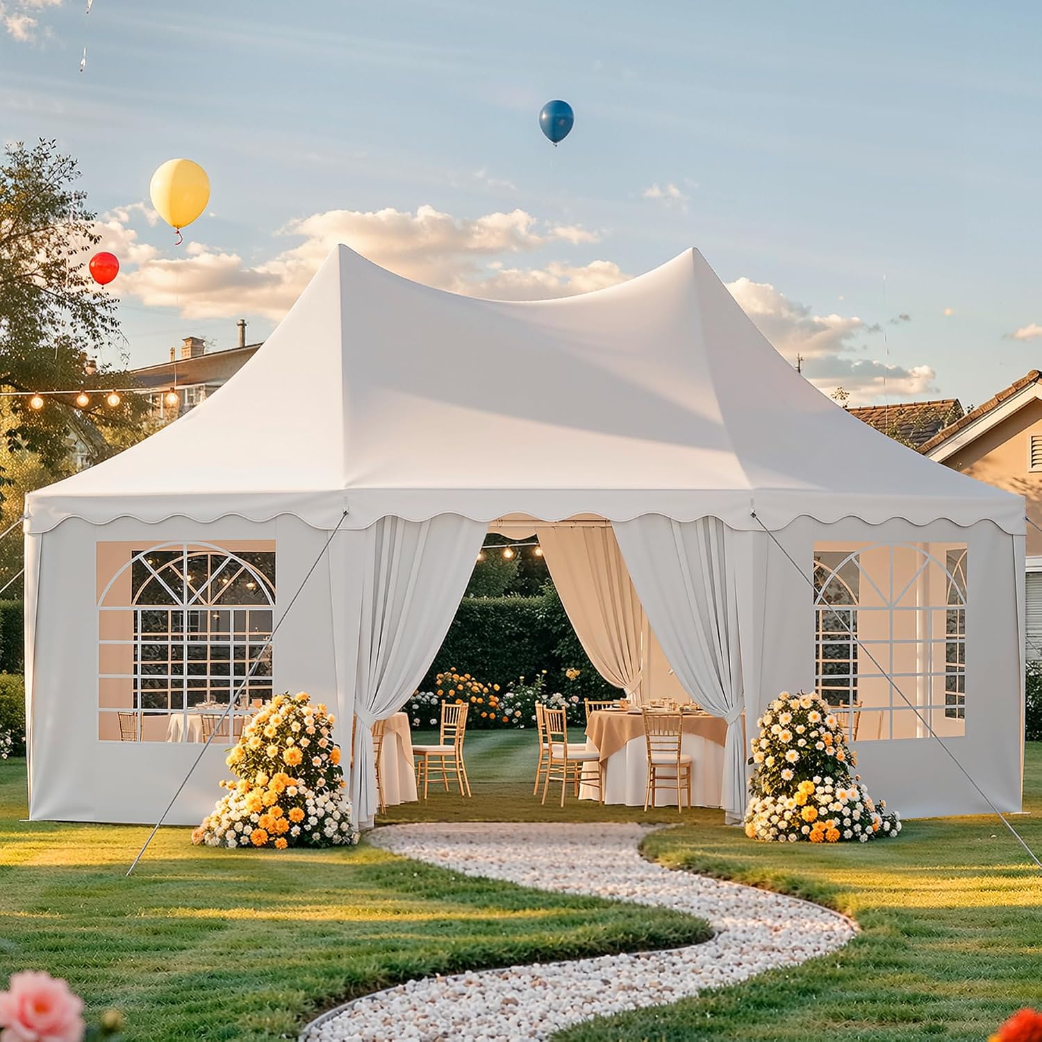 incomplete  missing box 1 of 2 *dwvo 22x16ft heavy duty party tent, upgraded wedding tent event shelter galvanized canopy with removable pvc sidewalls, white white 22x16 ft