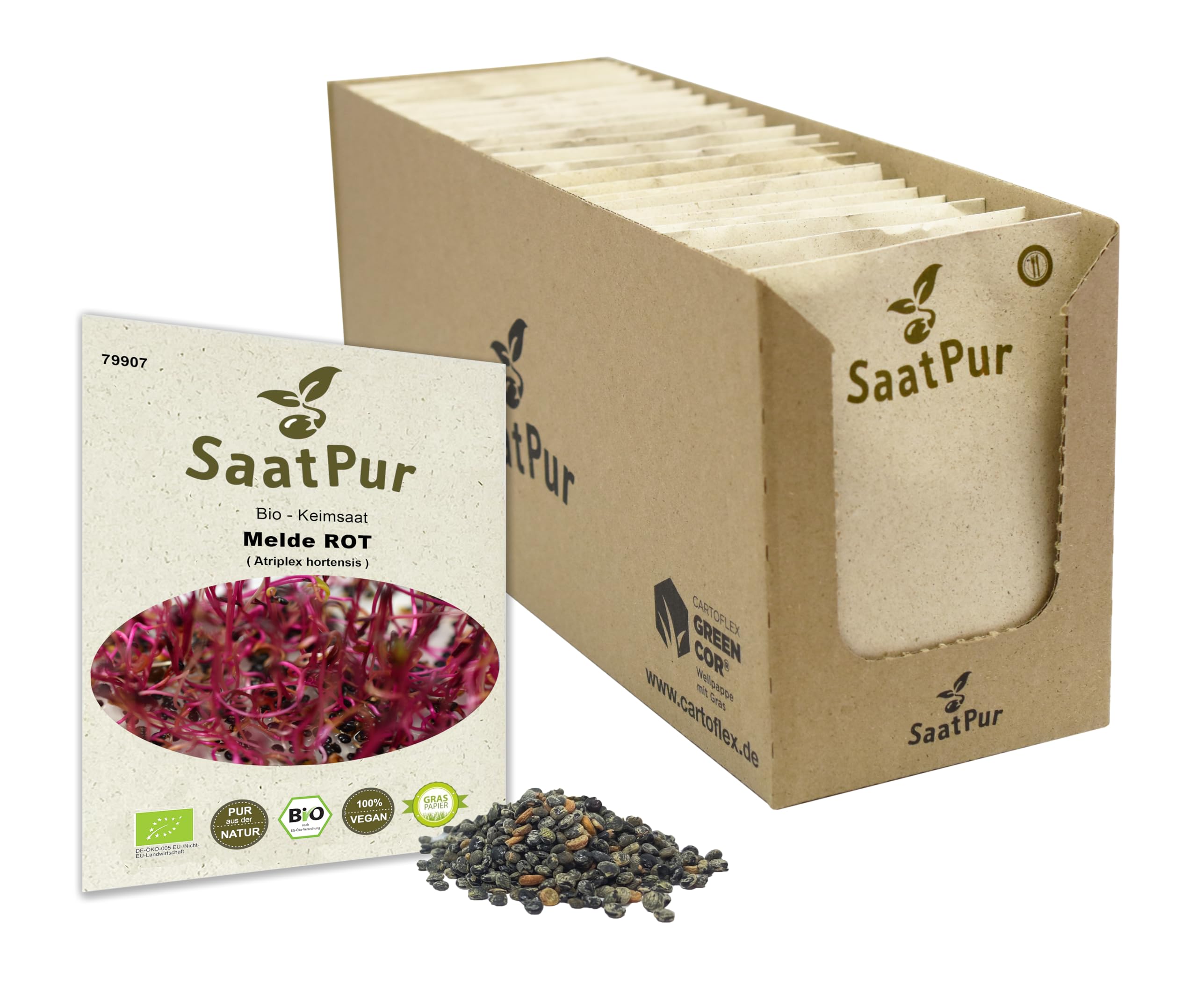 SaatPur® Saatgut Bio-Keimsprossen Melde Rot 5g, hohe Keimkraft, Micro-Greens für vitaminreiche - Großes Tray mit 100 Portionstüten je 10g