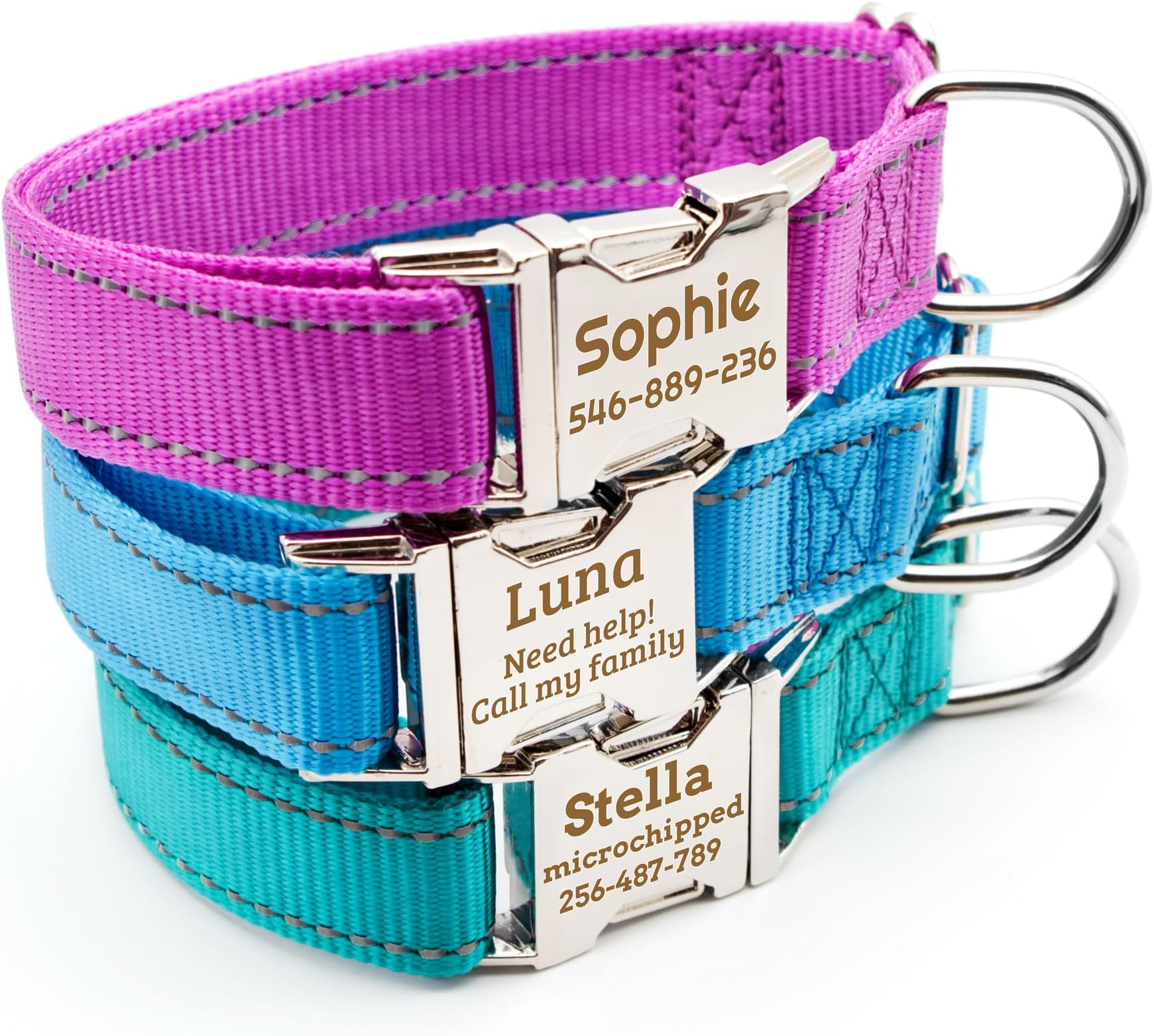Personalized Reflective Dog Collar - Custom Pet Name, Phone Number & Address Engraving, Adjustable Sizes XS/S/M/L/XL, Optional Leash & Airtag Holder for Small/Medium/Large Dogs