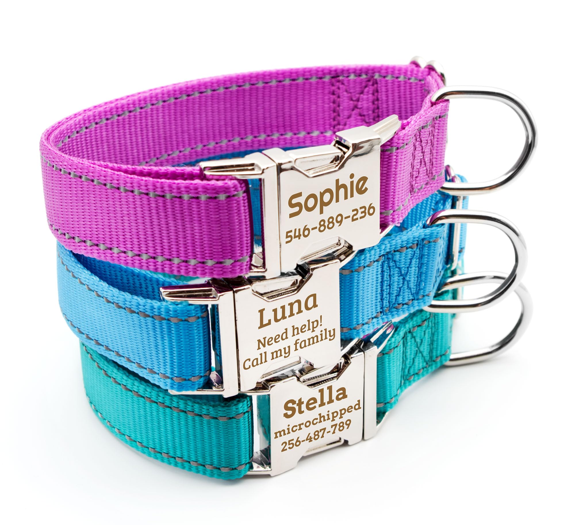 Personalized Reflective Dog Collar - Custom Pet Name, Phone Number & Address Engraving, Adjustable Sizes XS/S/M/L/XL, Optional Leash & Airtag Holder for Small/Medium/Large Dogs