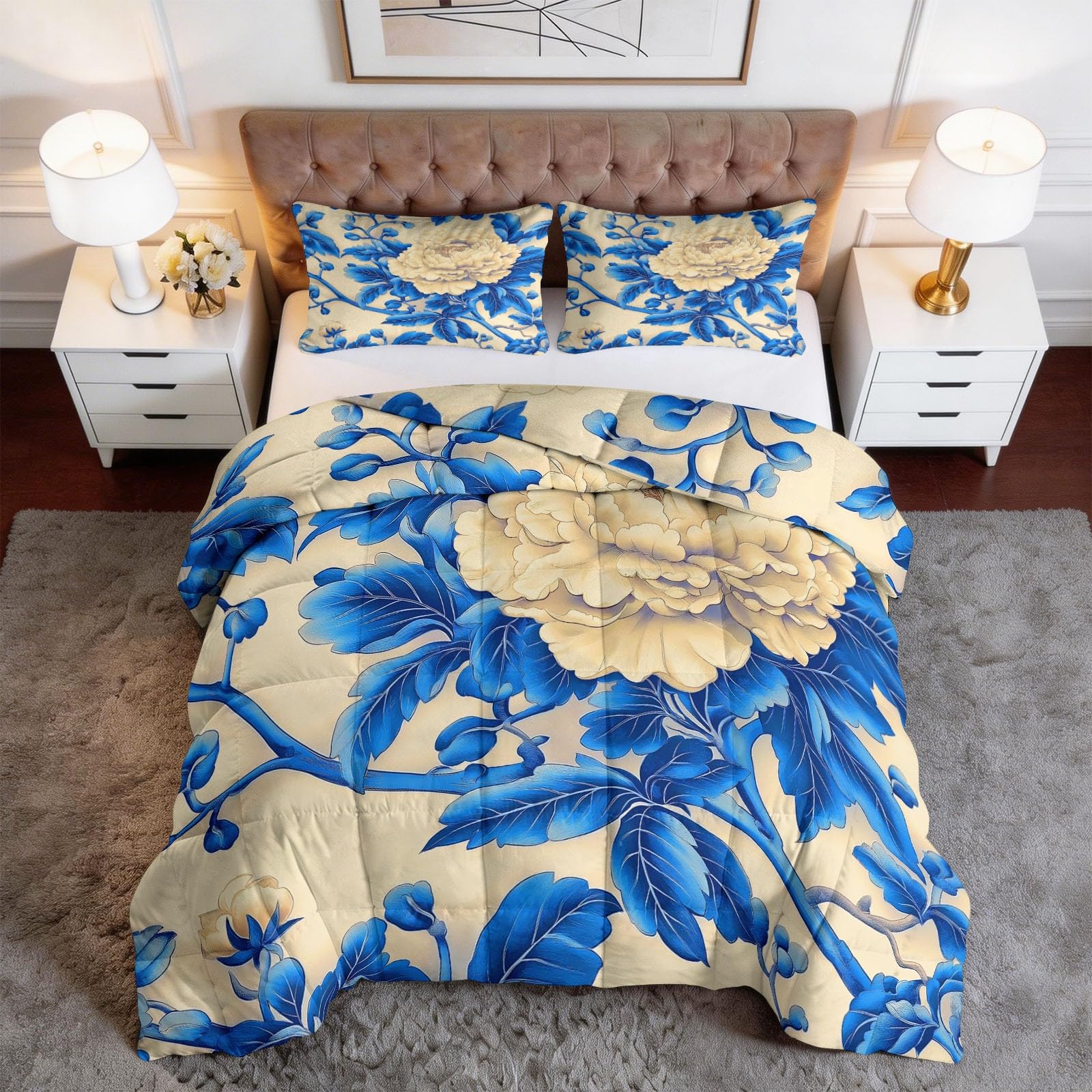 Générique Kołdra All-In-One 4 pory roku 140 x 200 cm Chiński Styl Kwiaty Piwonia Kołdra bez dwustronnej poszewki Miękka - Pikowana kołdra w romby zapobiegająca przesuwaniu się - Można prać w pralce