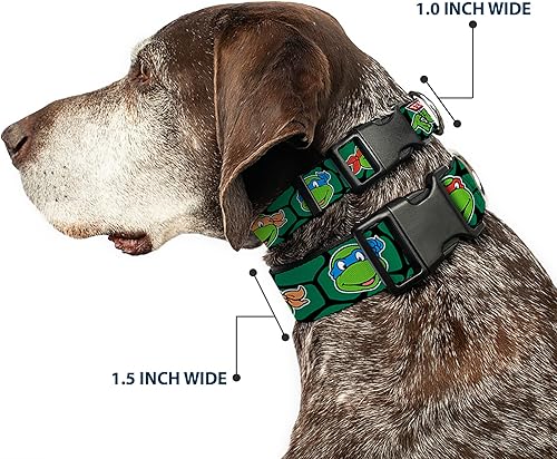Miniatura 2 de Buckle-Down Classic Tmnt Turtle Faces Black/Green Turtle Shell Clip Collar, pequeño/9-15 pulgadas, multicolor