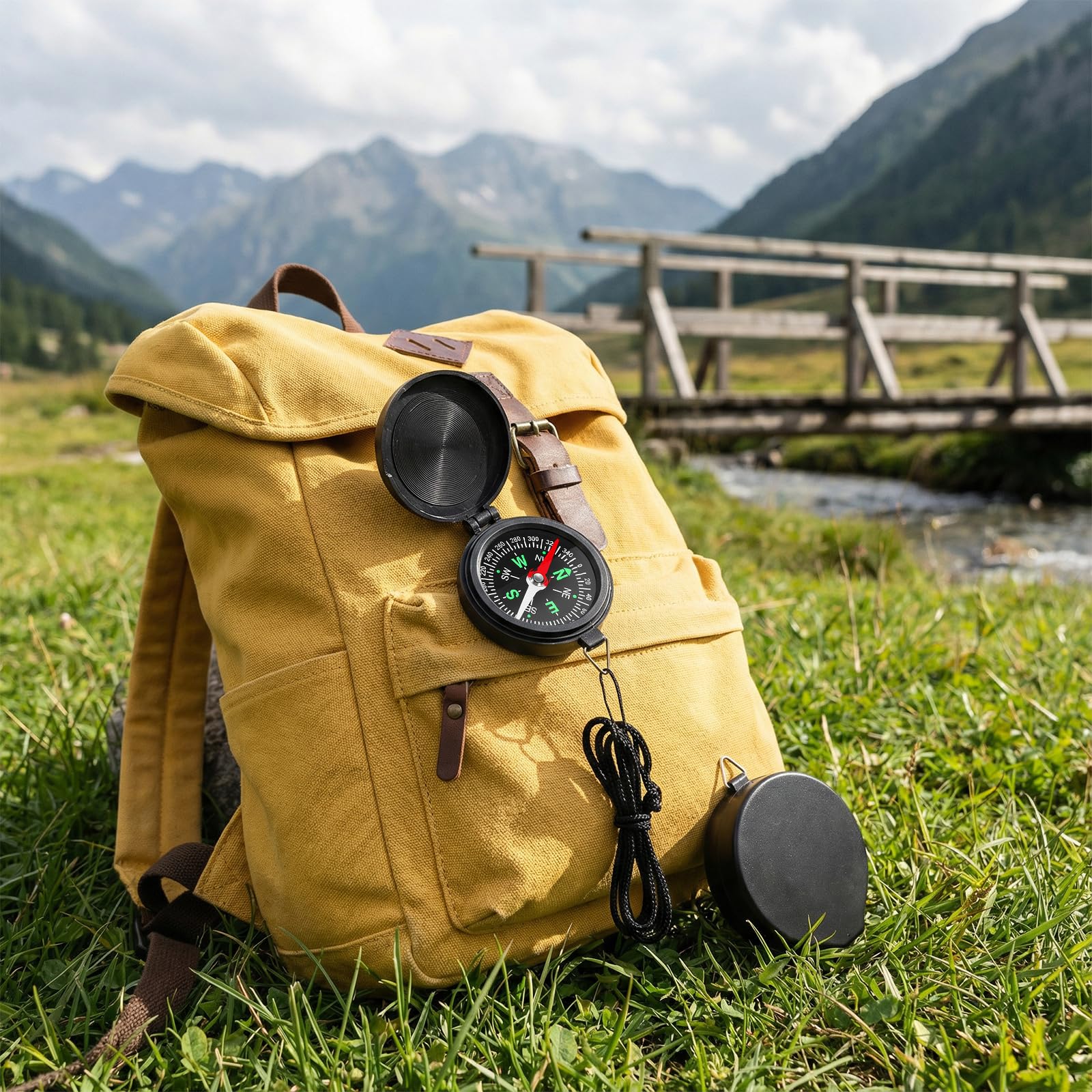 Lot de 24 boussoles de survie en vrac, mini boussole de poche avec corde de suspension pour randonnée, camping, chasse, escalade et navigation (noir)