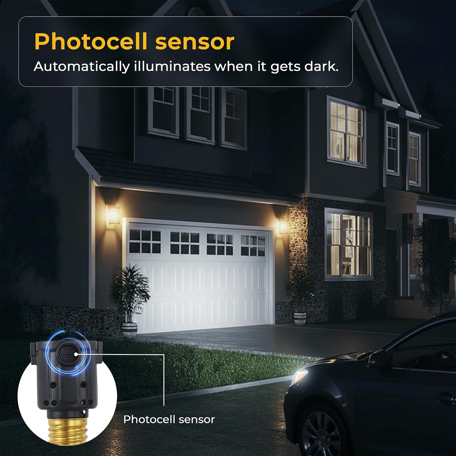 Indoor Candelabra Light Sensor Socket with Photocell Timer – Automatically Turns Lights On at Dusk and Off at Dawn for Hassle-Free Lighting S-67B