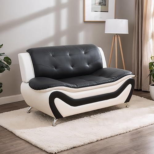 Miniatura 12 de Juego de muebles de sala de estar de 3 piezas, juego de sofá de piel sintética, juego de sofá blanco y negro para el hogar, apartamento, oficina