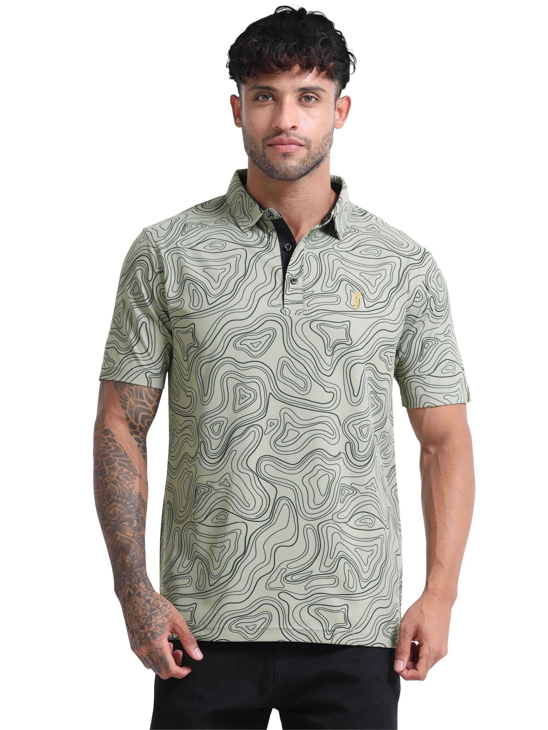 STELLERS Men's Printed Polo T-Shirt | Regular Fit| Feather Touch Feel | Odour Resistant | Wrinkle Free | Stretchable | Anti-Static