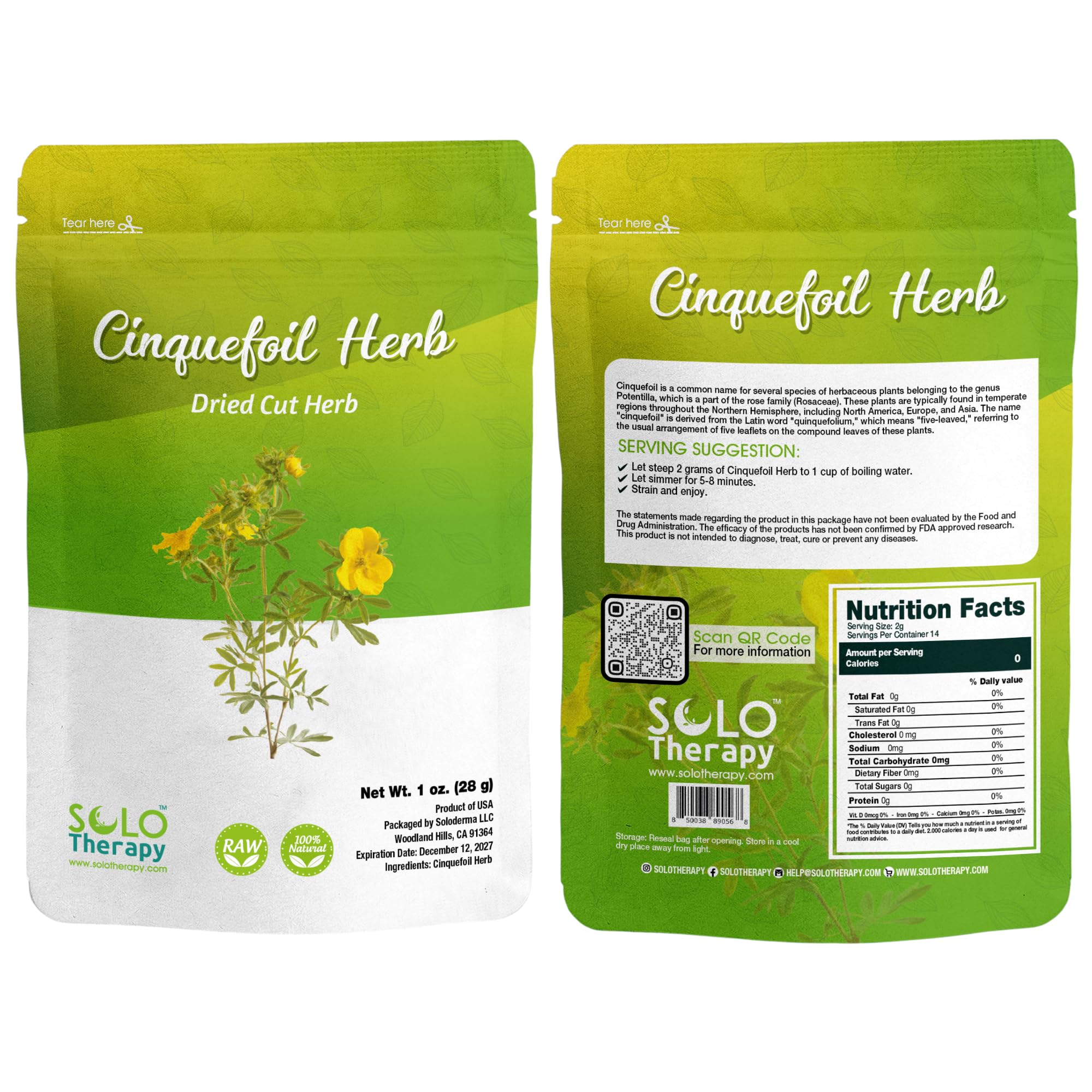 Solo Therapy Cinquefoil Herb 1 oz, Five Finger Grass, Cinquefoil Dried Cut Herb, 5 Finger Grass Herb, Resealable Bag, Product from Poland