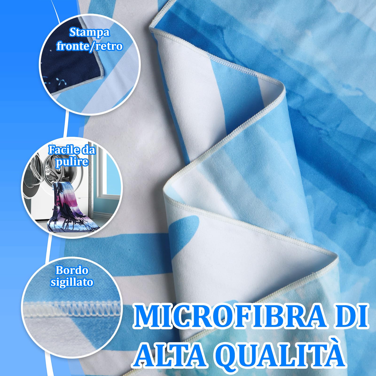 Telo Mare Microfibra - 180 * 100 cm Telo Da Mare Grande con Borsa, Asciugatura Rapida & Antisabbia, Teli Mare Compatto e Leggero, Per La Spiaggia, I Viaggi, Piscina