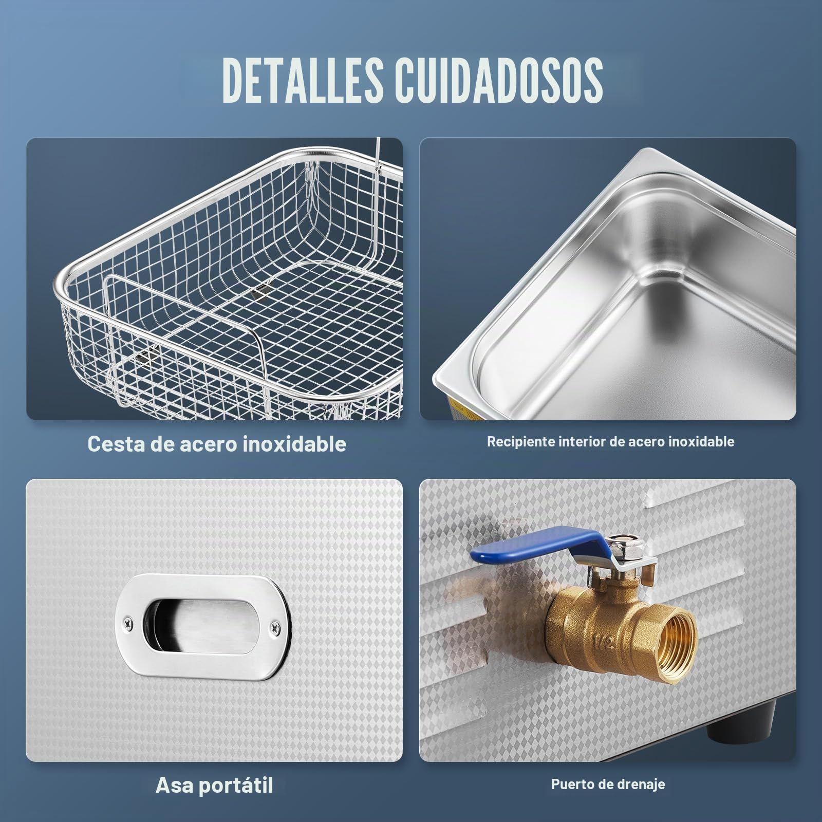 VEVOR Limpiador Ultrasónico 15 L con Temporizador y Calentador 360 W Limpiador Ultrasónico Digital 40 kHz con Cesta para Reloj Gafas Soporte de Joyería Piezas Industriales Herramientas Plata
