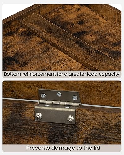 Miniatura 8 de Baúl de almacenamiento de 39.4 pulgadas, baúl de almacenamiento extragrande con 2 bisagras, banco de caja de madera, baúl organizador elevador,