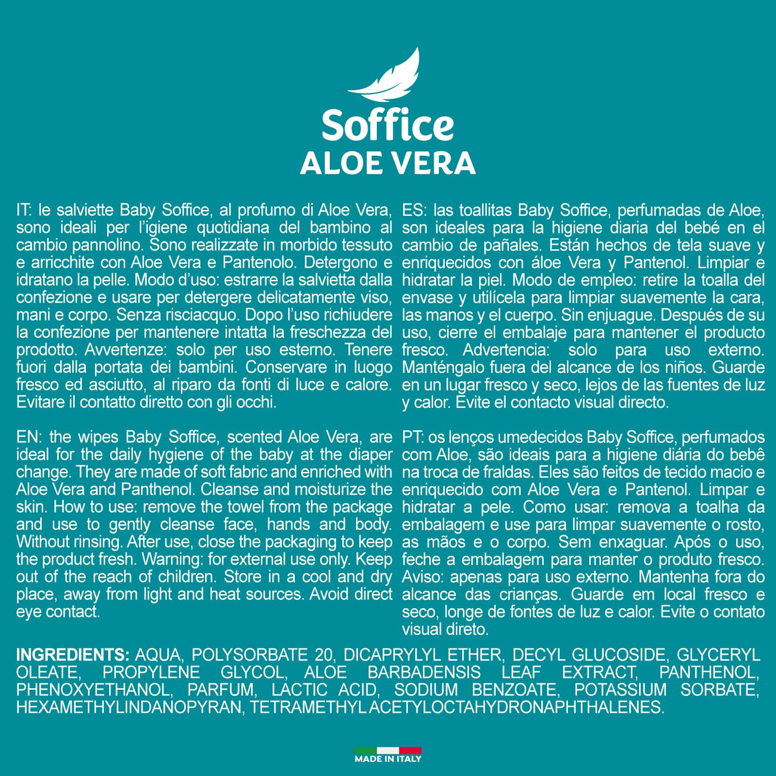 Soffice Salviettine Neonato Aloe Vera, Delicate su Pelli Sensibili - Multipack 12 Pacchi da 72 Salviette - 864 Pezzi