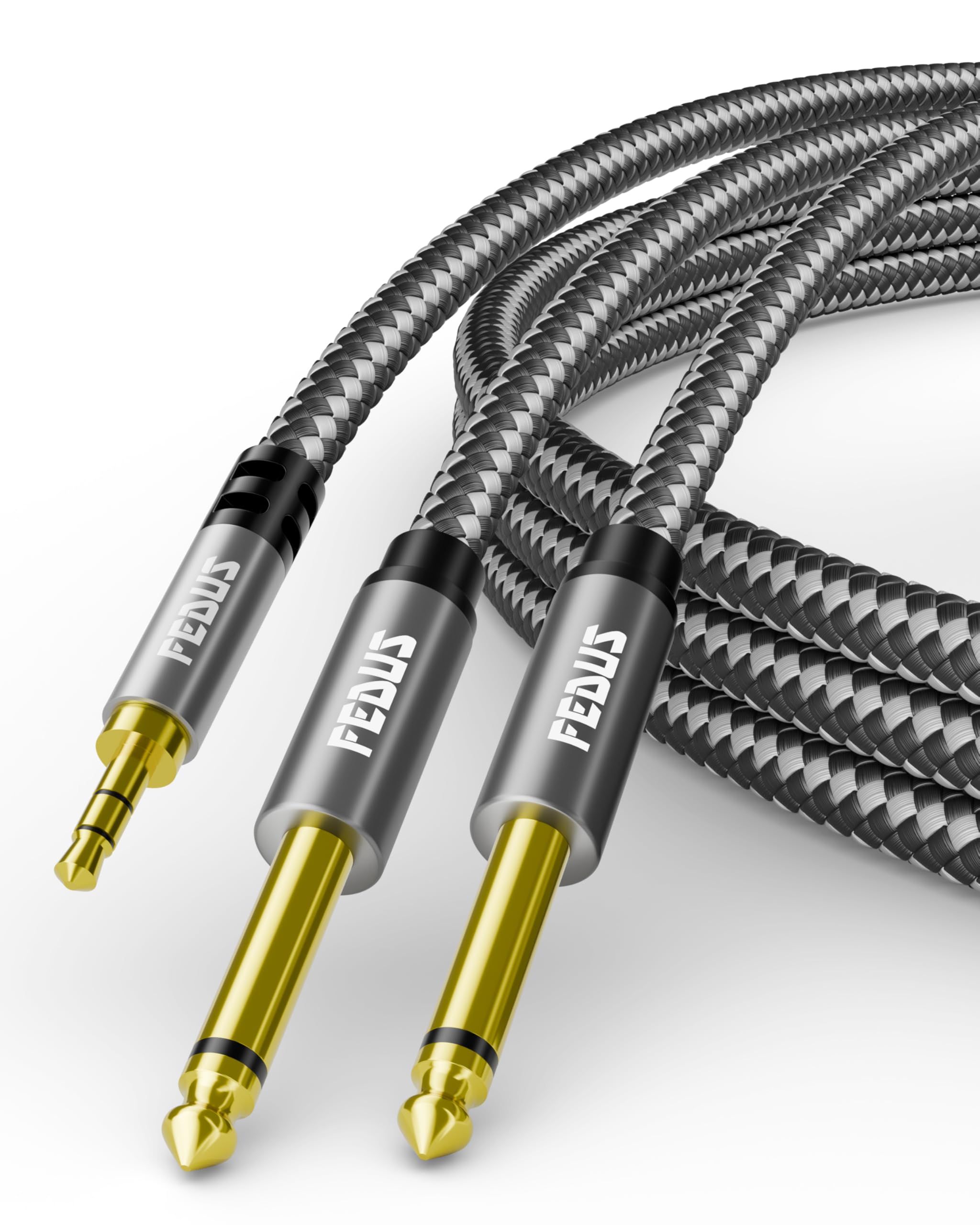 FEDUS 3 Meter Gold Plated Oxygen Free Copper 3.5mm 1/8" TRS to Dual 6.35mm 1/4" TS Mono Stereo Y-Cable Splitter Cord Compatible for Phones, Sound Cards, CD Players, Multimedia Speakers, Home Stereo-image-26