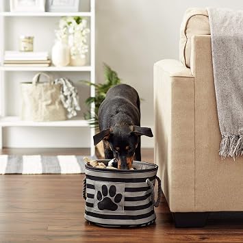 Bone Dry Striped Paw Patch Bin, Polyester, Black, S Round
