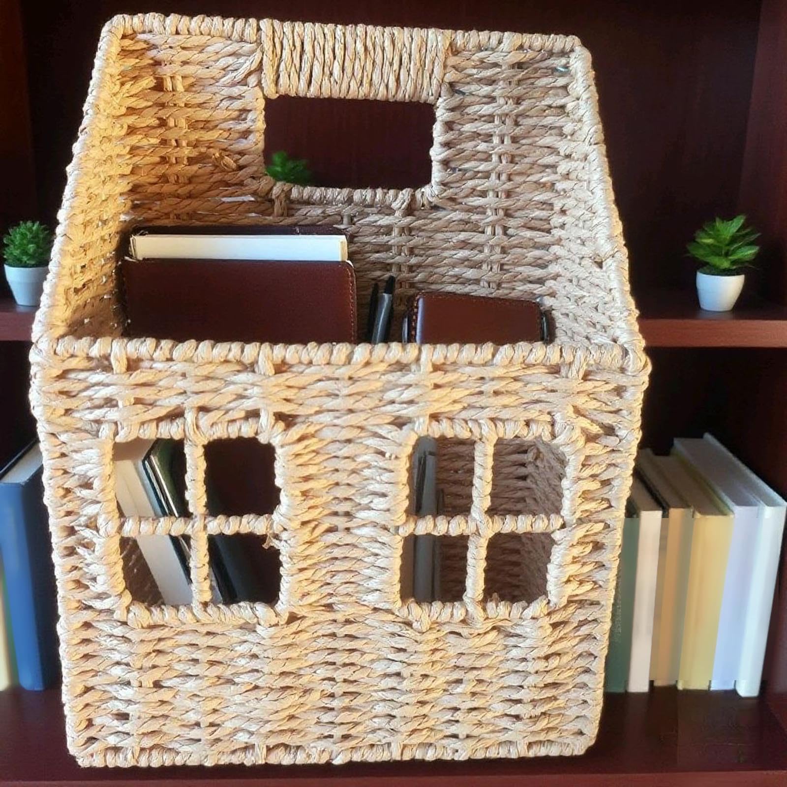 Cesta de pared tejida, versátil organizador de pared tejido a mano, cesta colgante de fibra decorativa, soporte de juguetes para cocina, sala de estar, dormitorio, jardín, oficina (2)