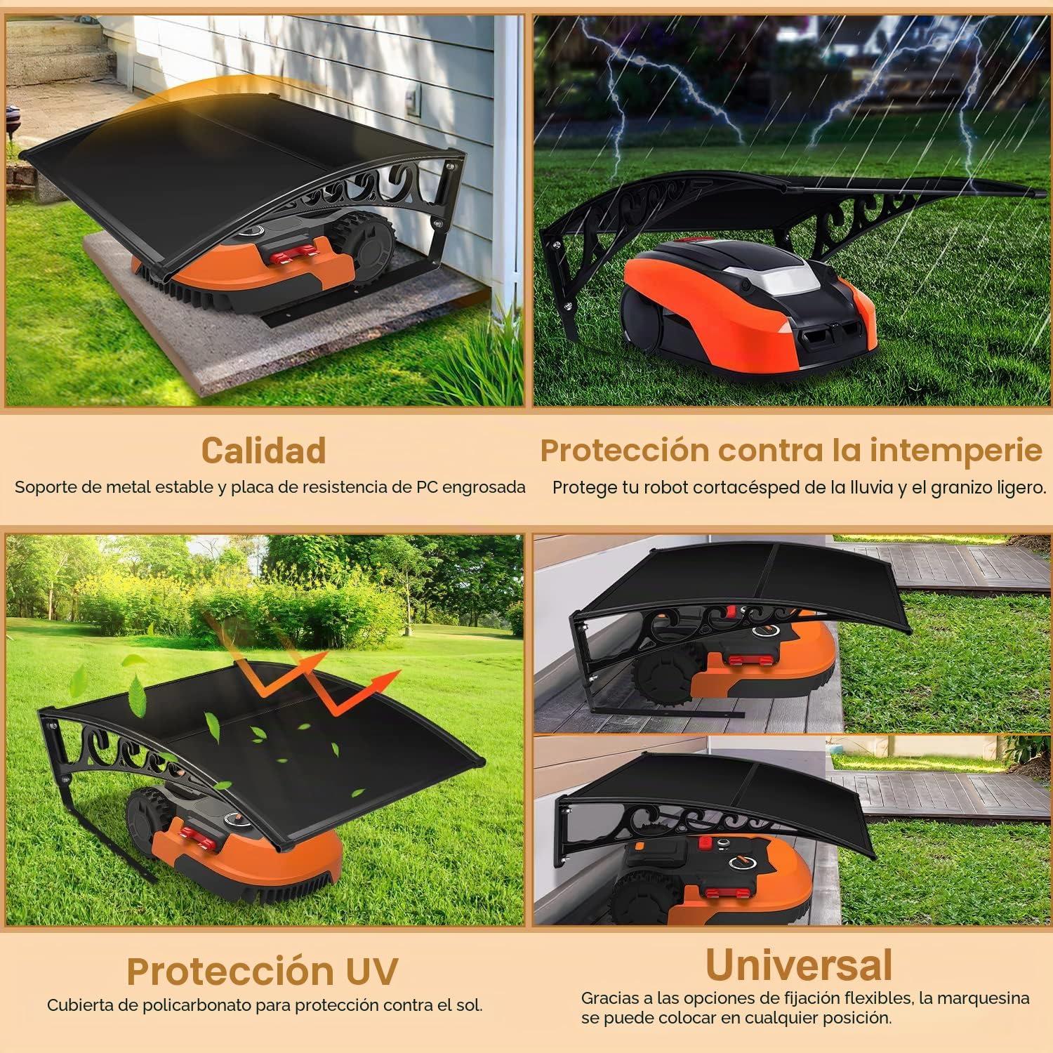 Robots cortacésped de tejado, 106 x 87 x 50 cm, para robot cortacésped, protección contra la lluvia, protección UV (negro)