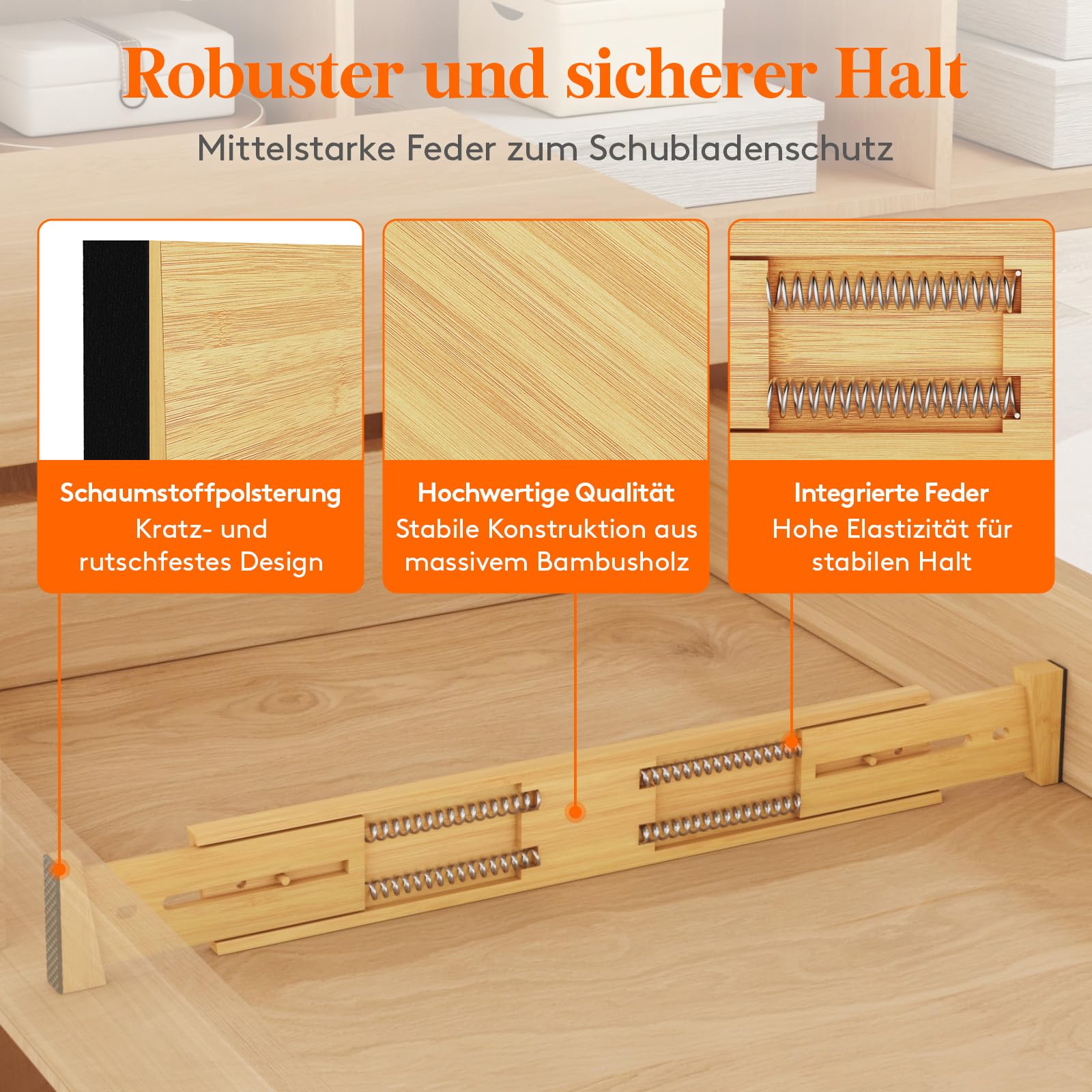 Lifewit 6er Schubladentrenner Verstellbar für Innenlänge 42–56cm&Höhe>6cm | Bambus Schubladen Organizer Ordnungssystem für Küche Kleiderschrank Schreibtisch Kommode Büro, Flexibel, Rutschfest, Stabil