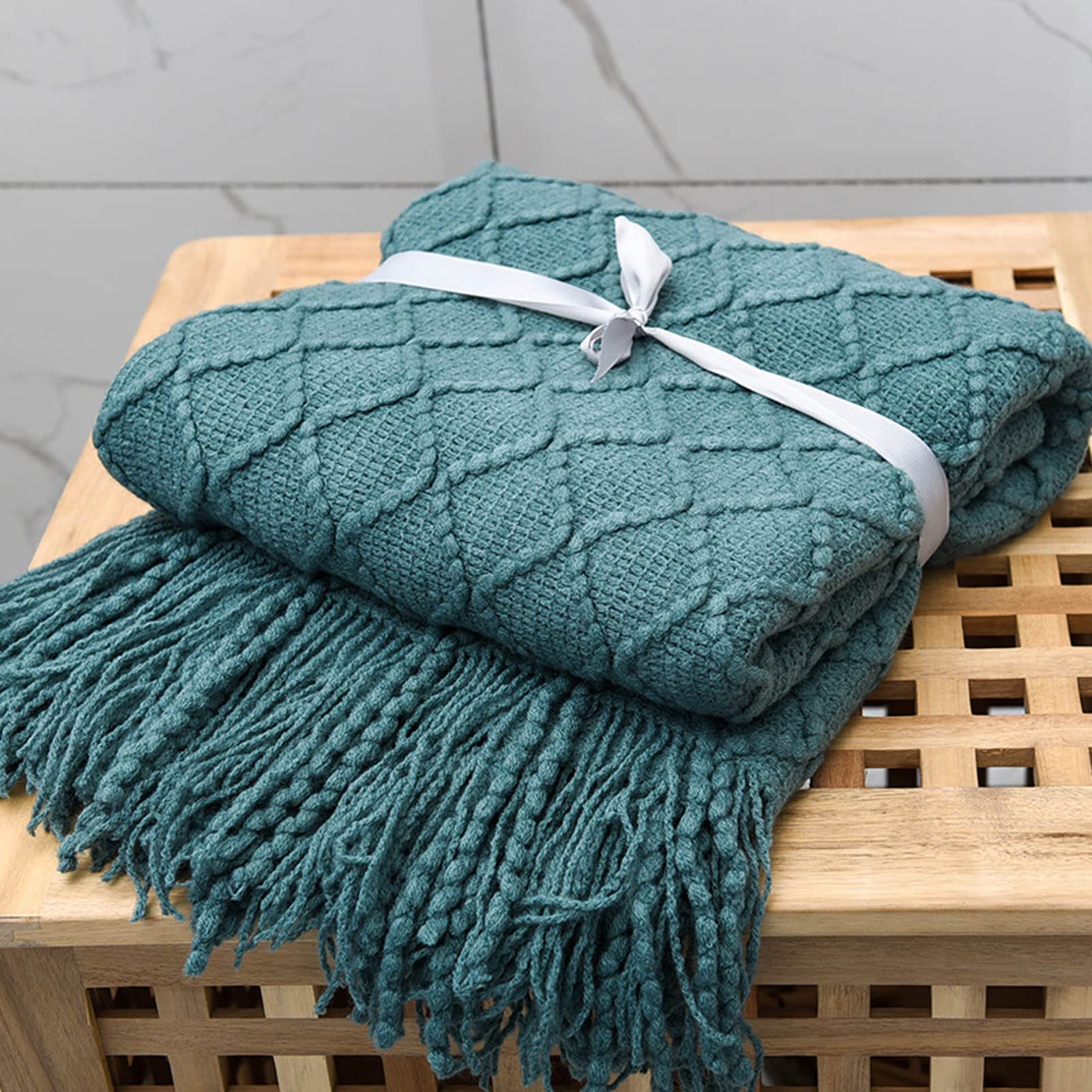 Chunky Knit Weighted Throw Blanket, Hand Made Knitted Blanket for Sleep, Pet Mat or Home Décor (Dark Green 127x170cm)