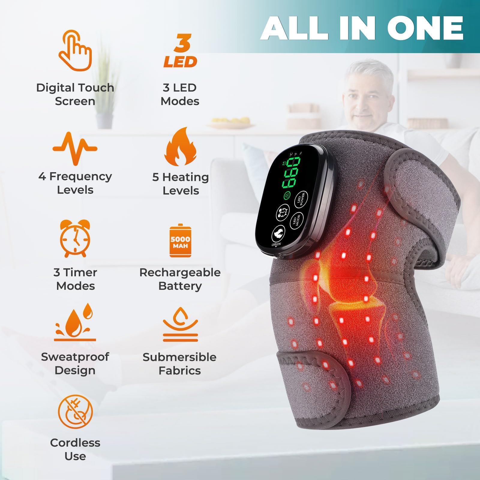 Dispositivo inalámbrico de terapia de luz roja | Longitud de onda dual de 660 nm y 850 nm | Alivio del dolor recargable para articulaciones | Solución portátil de terapia LED
