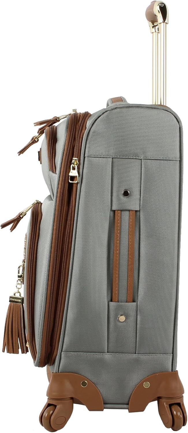 Steve Madden Designer-Gepckkollektion Leichter Softside-Koffer fr Damen und Herren strapazierfhige 50,8 cm groe Tragetasche mit 4 rollenden Spinner-Rdern, Harlo Gray, 21.5 inches, Carry on Bag With - Image 3