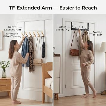 Peasulin Over the Door Hook Bundle 7.4 White & 11 White Gold Door Hangers, Heavy Duty Metal Hooks for Coats, Towels, Bags Dual Size Set for Bathroom, Bedroom, Entryway No Drill, Scratch-Free