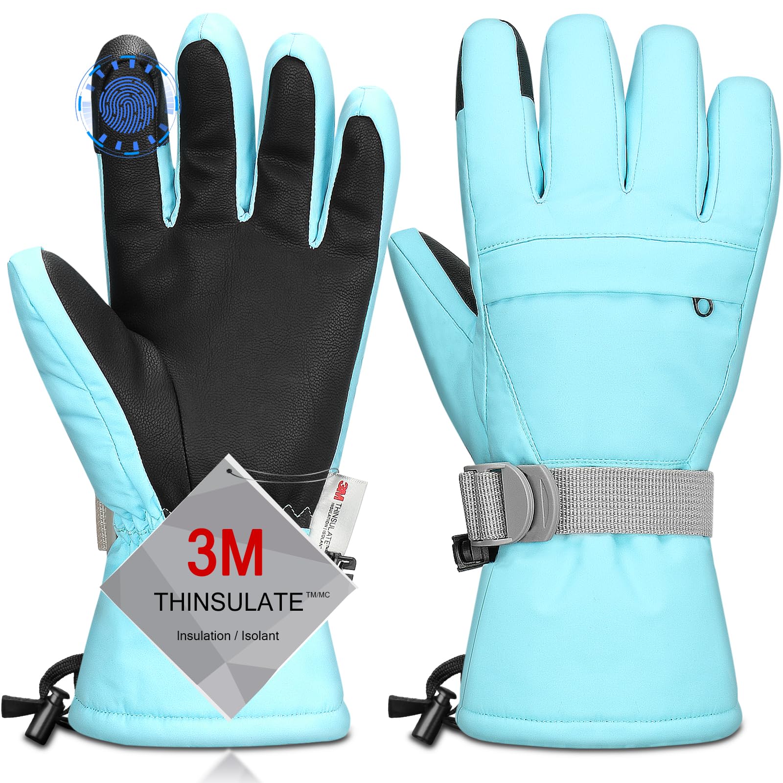 Ski Gloves,Snow Gloves Waterproof Winter Warm Cold Weather Touchscreen Gloves for Parent&amp; Child Kids Skiing,Snowboarding