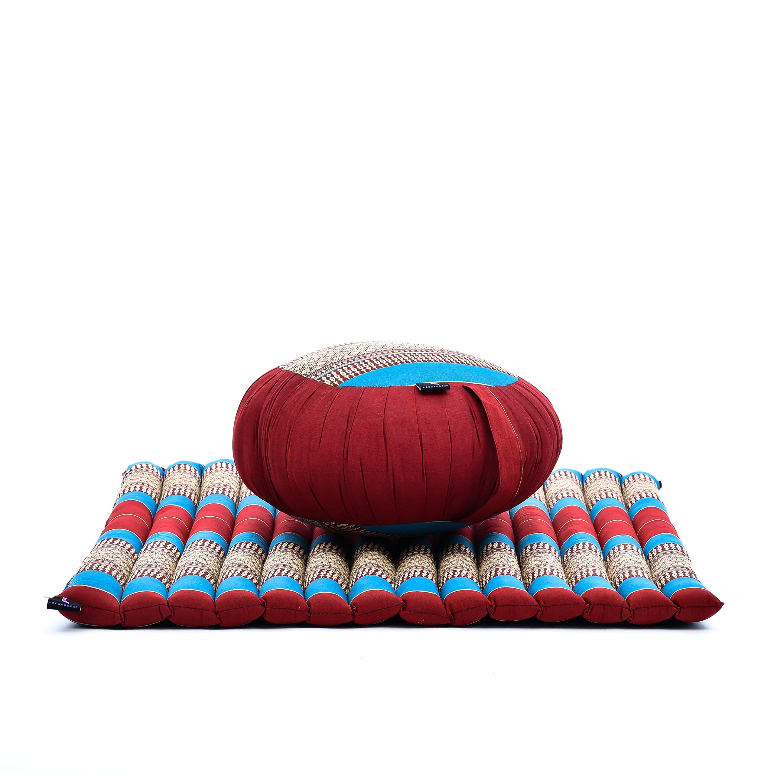 Leewadee Meditation Cushion Set – 1 Round Zafu Meditation Pillow and 1 Square Roll-Up Zabuton Meditation Mat, Pillows Bundle Filled with Kapok