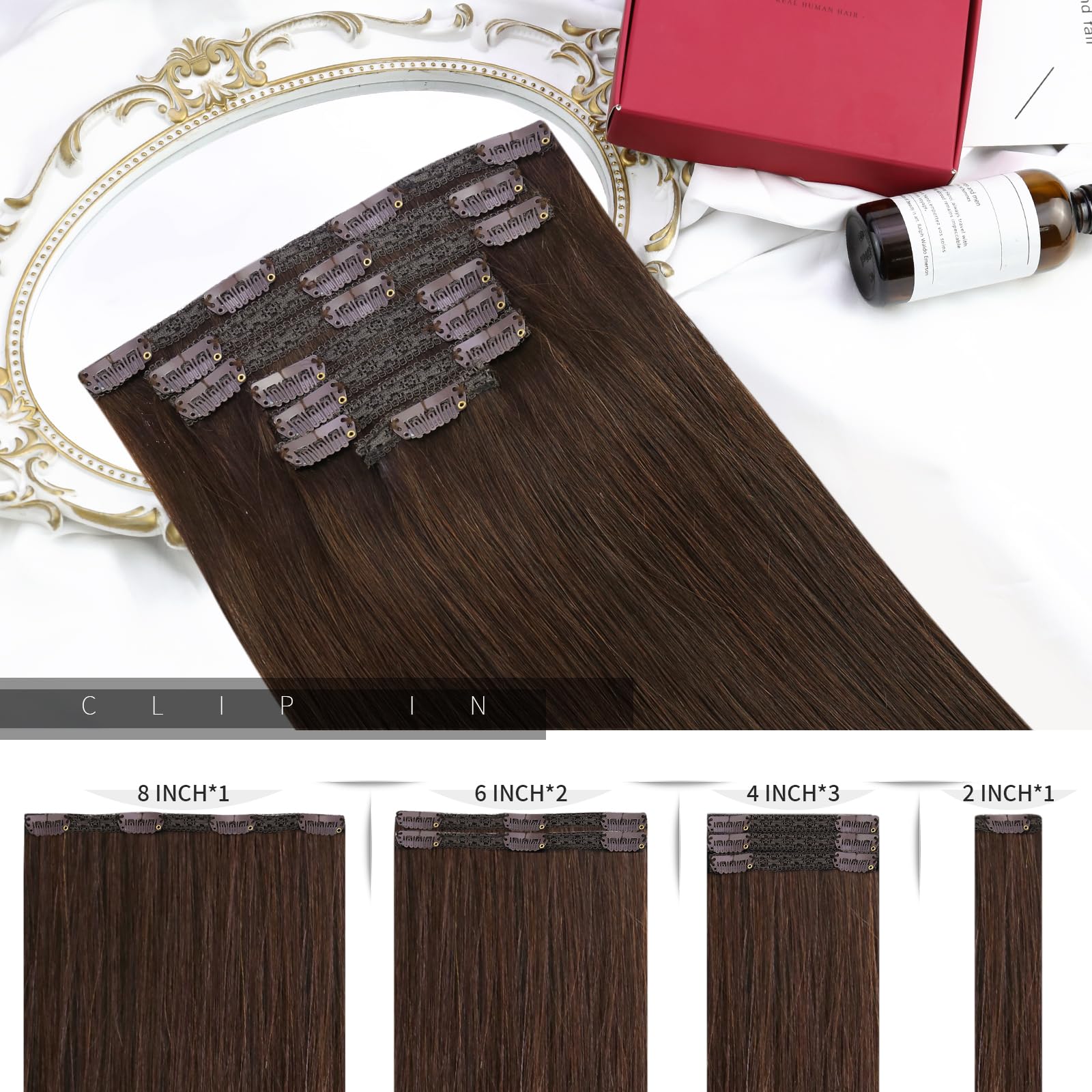 Moresoo Clip in Hair Extensions Real Human Hair Brown Hair Extensions Clip in Dark Brown Remy Human Hair 20 inch 7 Pcs/120G #4 - Image 3