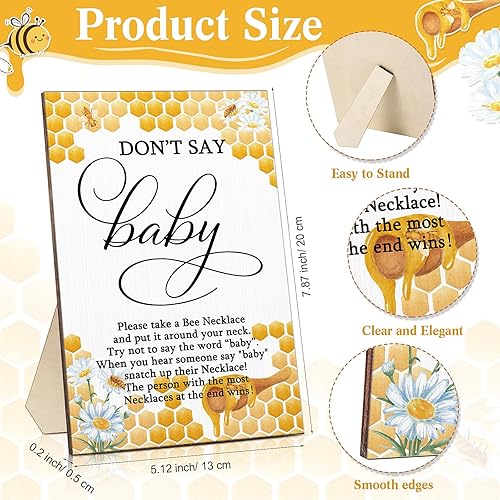 Miniatura 2 de Roowest 51 piezas de letrero de madera para mesa de baby shower, 50 collares de fieltro de abeja, collares con forma de abeja para baby shower,