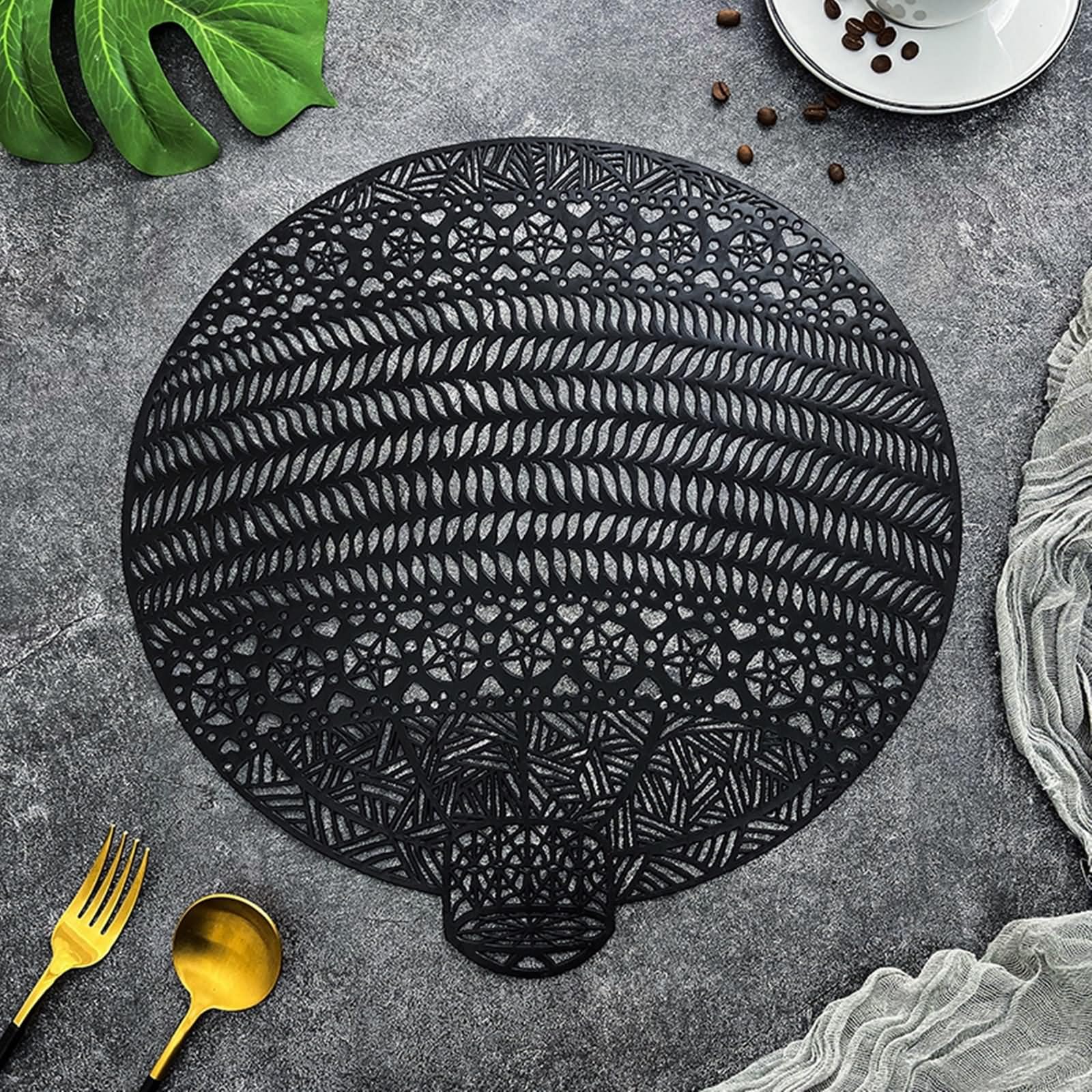 Juego de 8 manteles individuales, diseño navideño, color negro, moderno, 38 cm, para bolas de Navidad huecas, PVC, color negro