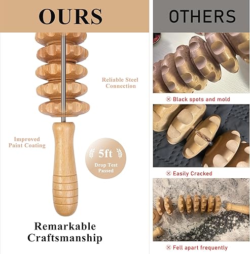 Miniatura 4 de Rodillo de masaje de madera, herramientas de masaje de terapia de madera, rodillo corporal para celulitis, rodillo de fascia, rodillo muscular