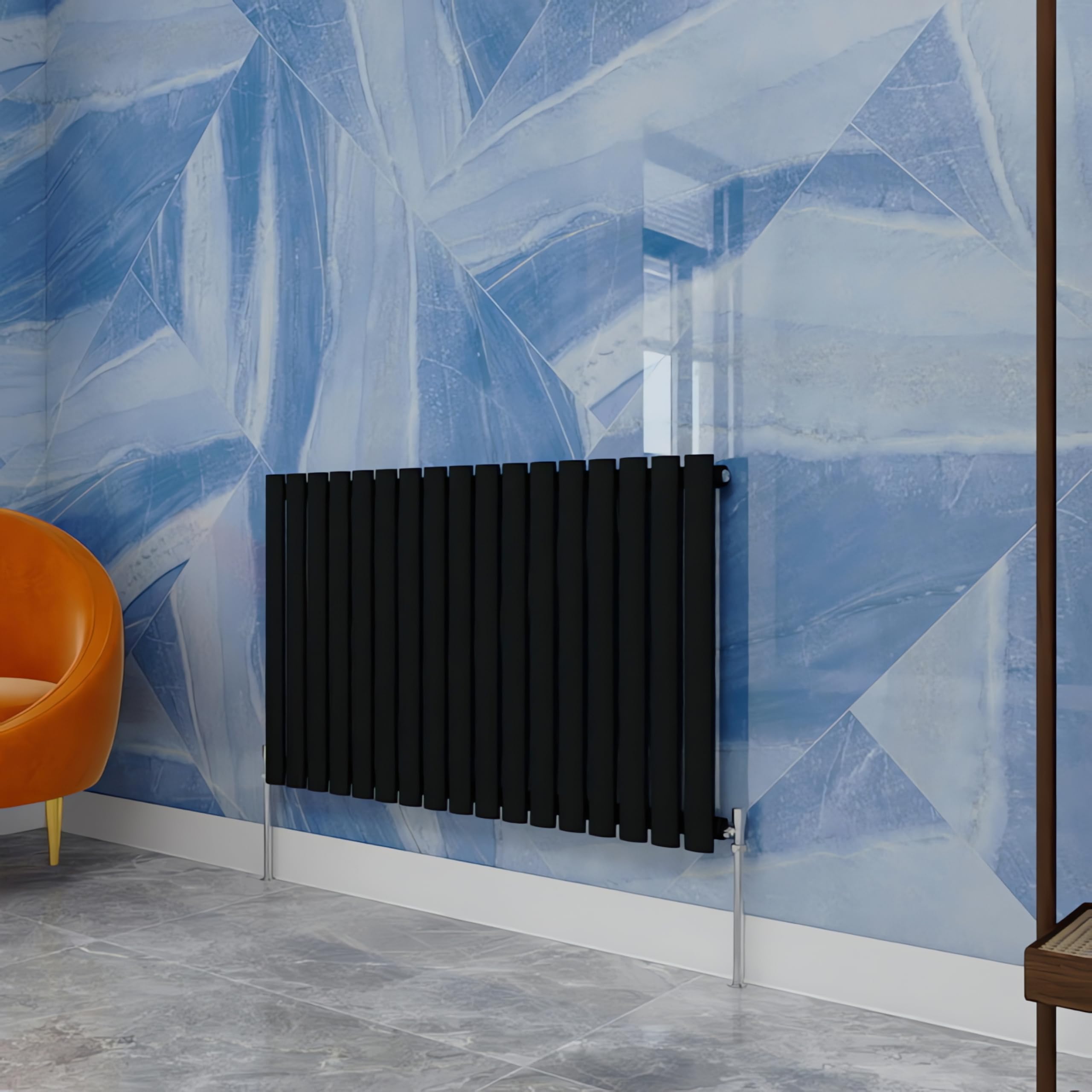 Central Heating Radiator,600x1003mm Black Oval Column Single Panel for Bathroom/Hall/Kitchen Energy-efficient and Modern Design.