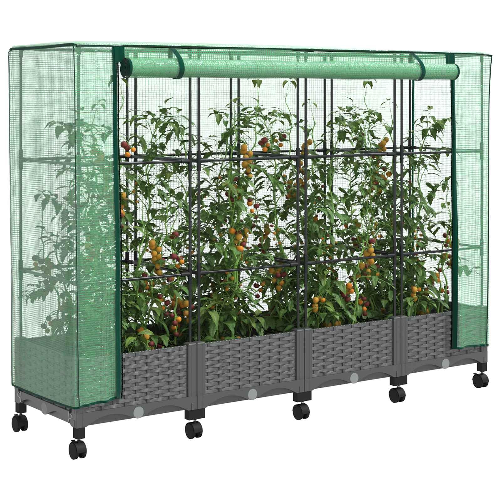 vidaXL Garden Planter with Greenhouse Cover&Wheels 4 pcs Light Grey PP — image 1