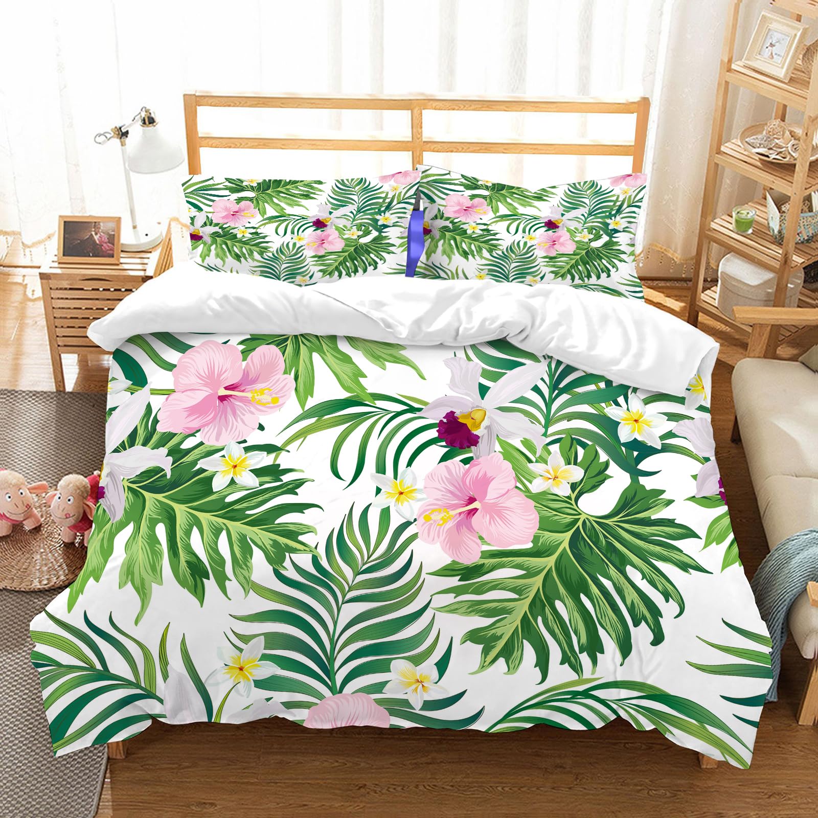Linge de lit microfibres 228x264cm anti-plis imprimé tropical excentrique