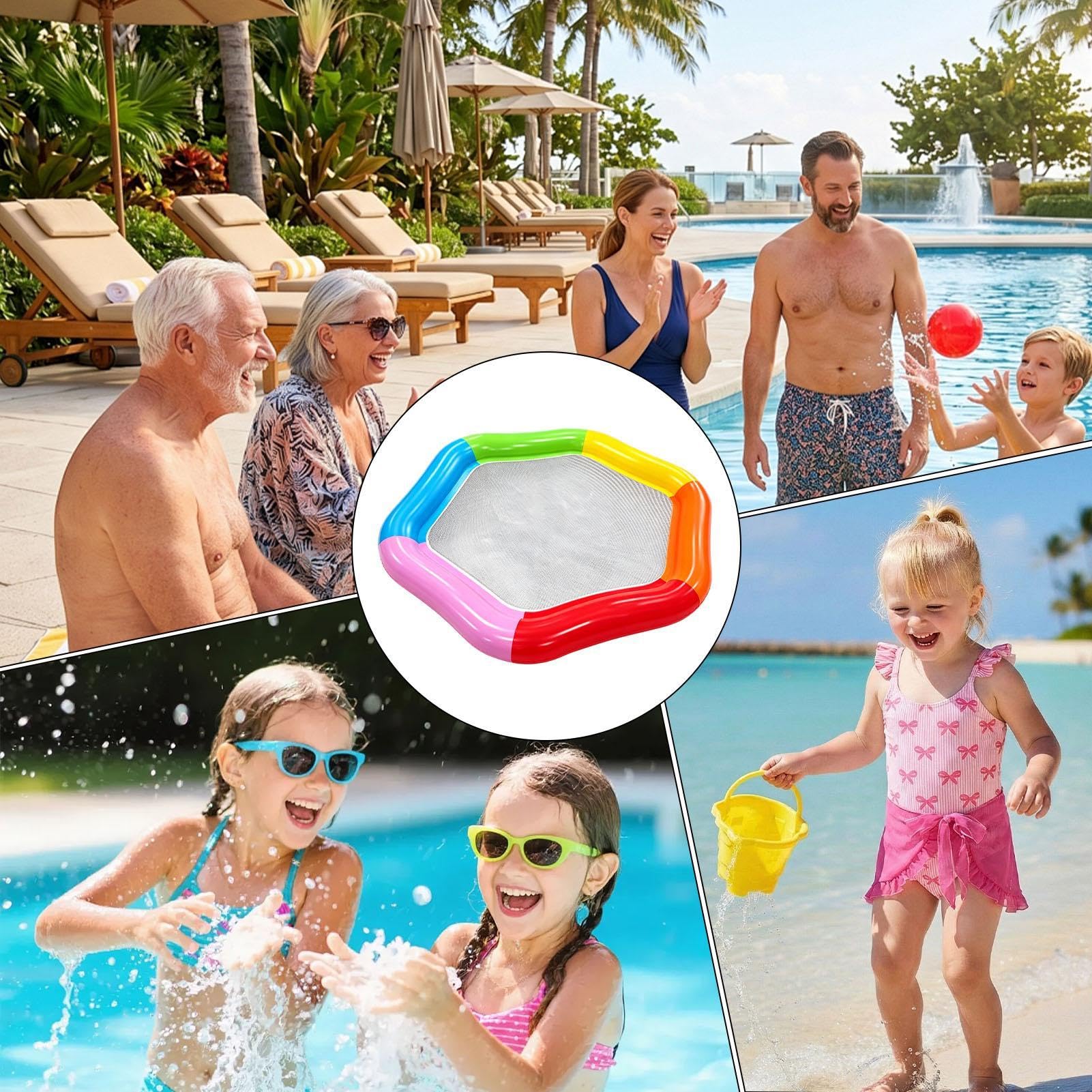 Pool-Schwimmer für Erwachsene, sechseckig, auslaufsicher, tragbar, aufblasbar, schwimmender Stuhl, Pool-Sattelliege – für Strand, Hotel, Parks, Hinterhof, Flüsse, Wasser, Spaß, Reisen, Urlaub