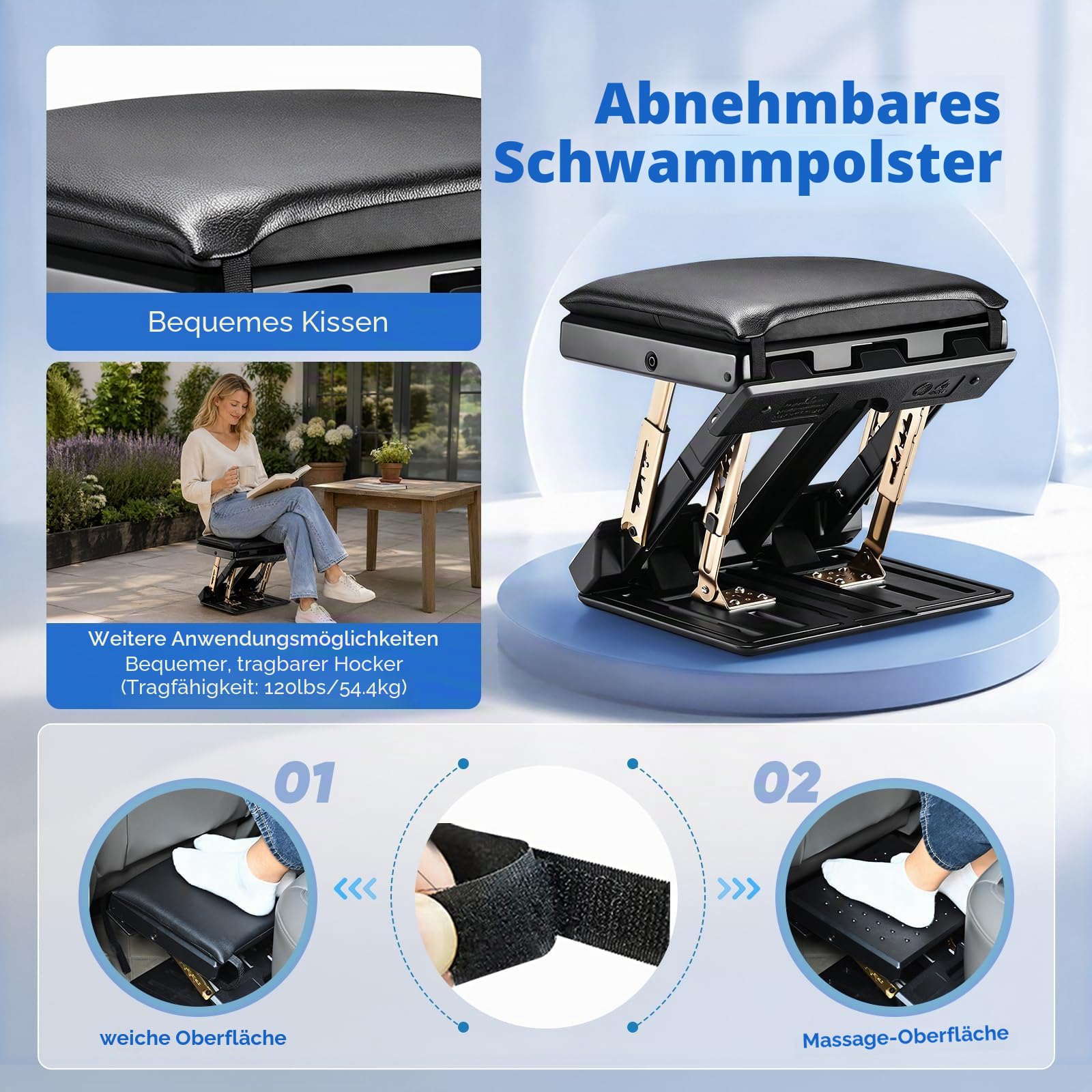 Fußstütze für Büro, Fussstütze Unterm Schreibtisch mit 4 Einstellbaren Höhen und 4 Einstellbaren Neigungswinkeln, Lindern Bein Knie und Rückenschmerzen, für Büro und Bürozubehör zu Hause