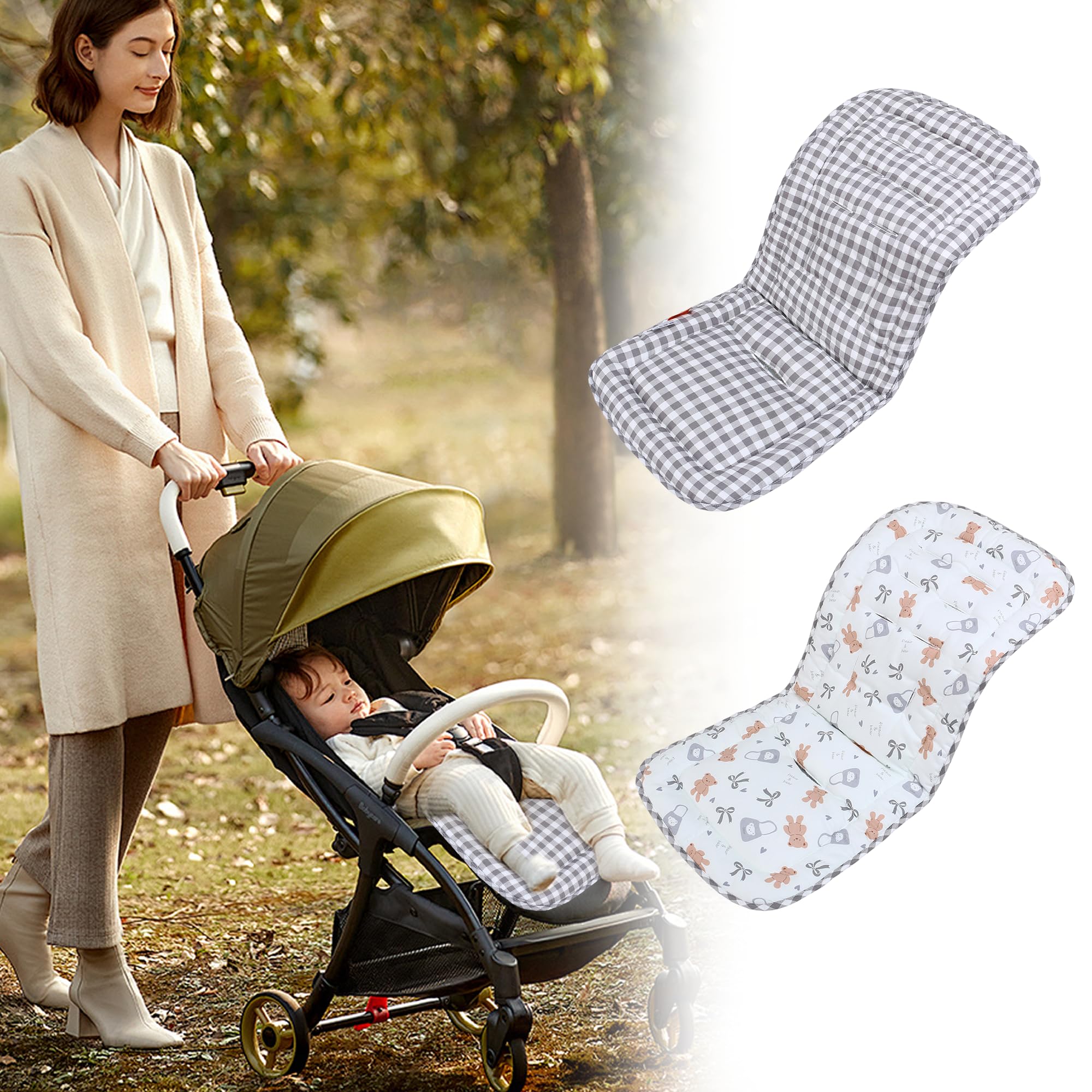 LAT Colchoneta Silla Paseo, Almohadilla Reversible para Cochecitos, Suave y Transpirable Algodón Funda Carrito Bebe Universal, Cojín Doble Cara para Silla de Auto y Carrito (Oso)
