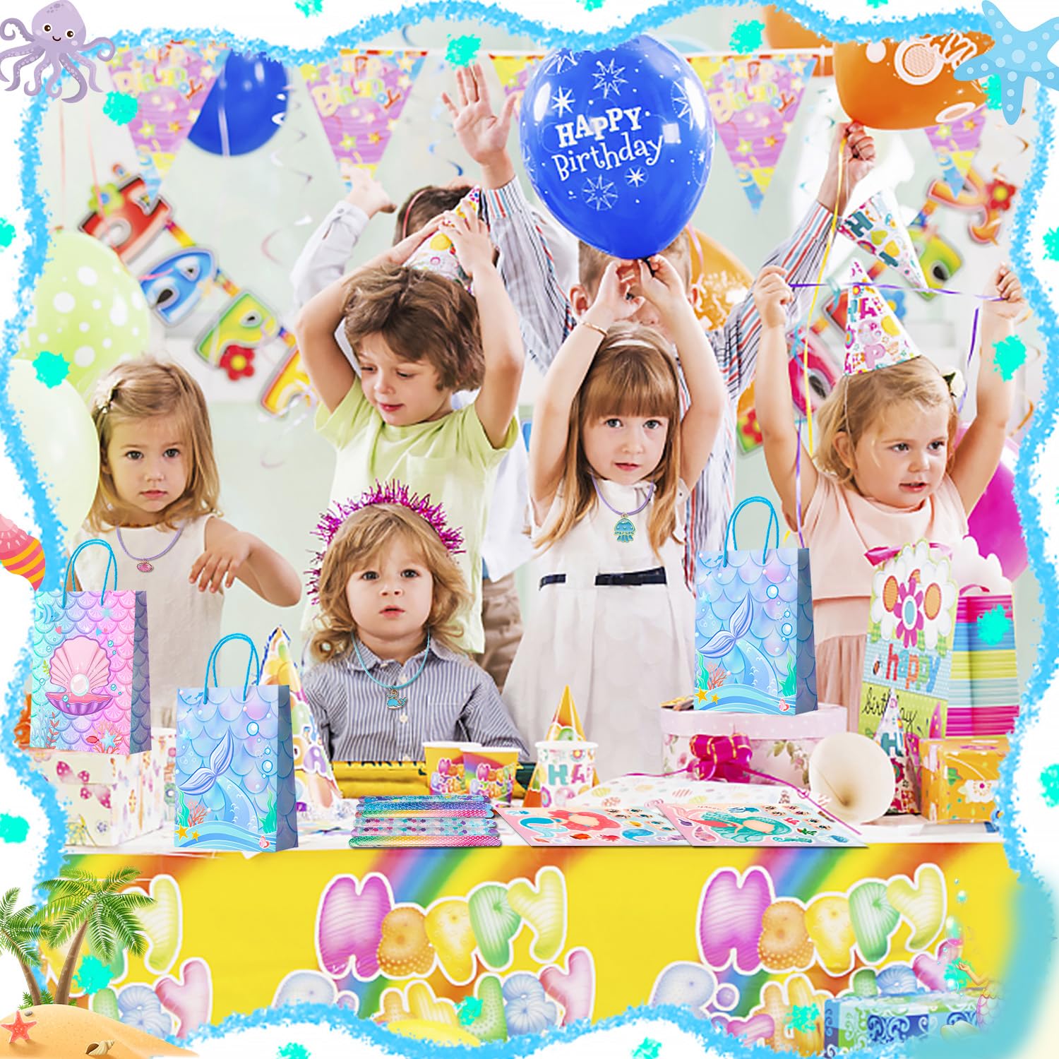 Bambini Sirena Bomboniere Festa, 84pcs Set Sirene Regalo Borsa Portachiavi Adesivi Braccialetti Slap Forcina Gadget Compleanno Bambina