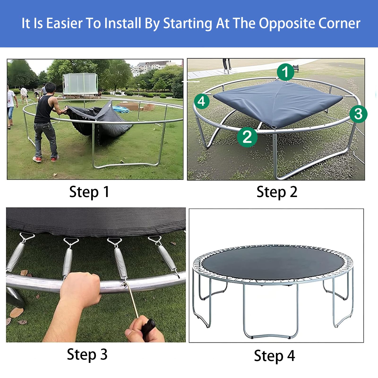 Tappeto Elastico di Ricambio per Trampolino, Tappeto Elastico Telo Ricambio, Trampolino Cuscino, Impermeabile, Resistente Raggi UV con Gancio A Molla,A,10ft/54buckles