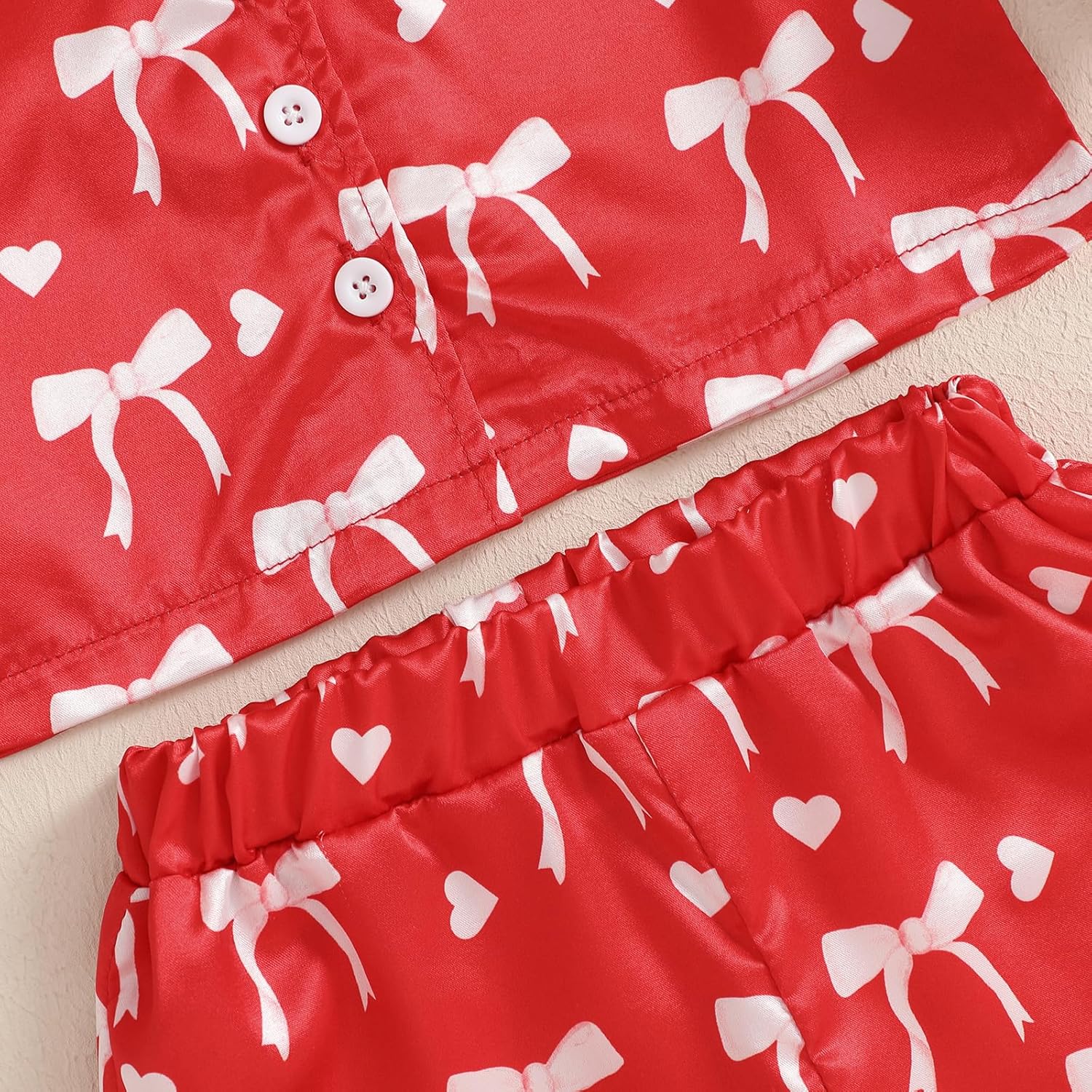 Baby Girls Satin Pajama Set Cute Long Sleeve Lapel Button Up Heart Print Shirt Long Pants Toddler Sleepwear - Image 7