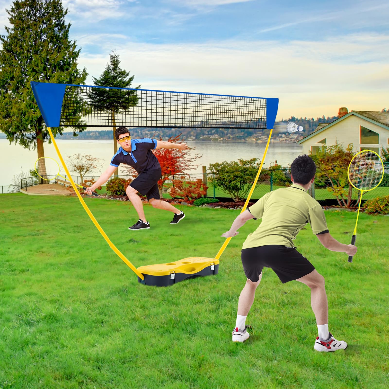 GOPLUS Set de Filet Badminton Portable avec 2 Raquettes de Badminton, Ensemble de Badminton avec et 2 Volants pour Jardin, Plage, Jeux de Balle, Sports d'équipe, 270 x 33,5 x 160cm