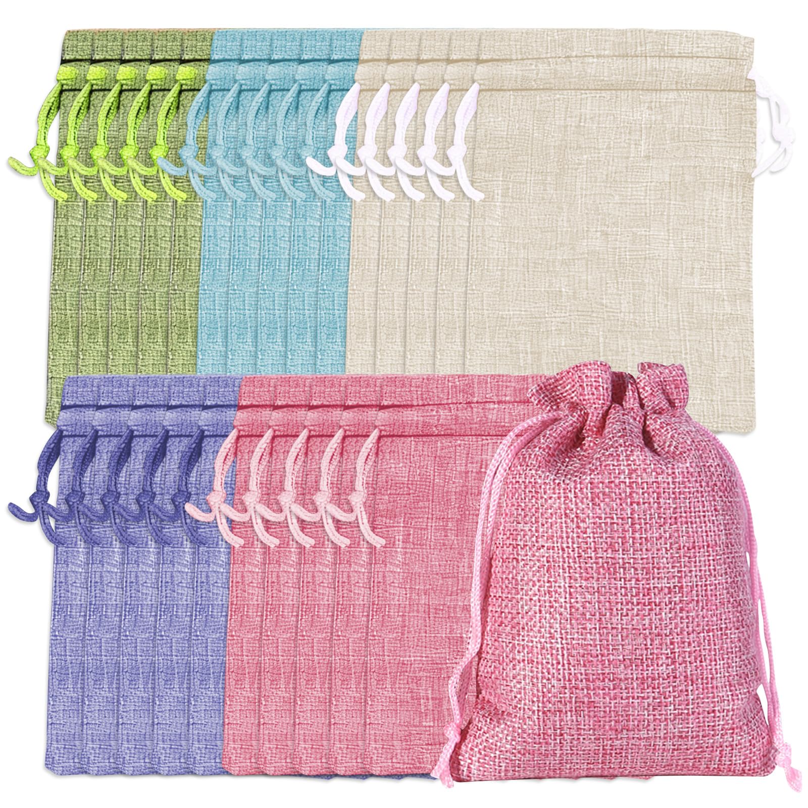 25 Pack Hessian Bags, 10x14cm Small Drawstring Bags, 5 Colours, for Lavender, Ideal for Wedding Favours, Jewellery, Gifts, Crafts, Parties, Jewellery Shops, Craft Stores, DIY Enthusiasts — image 1