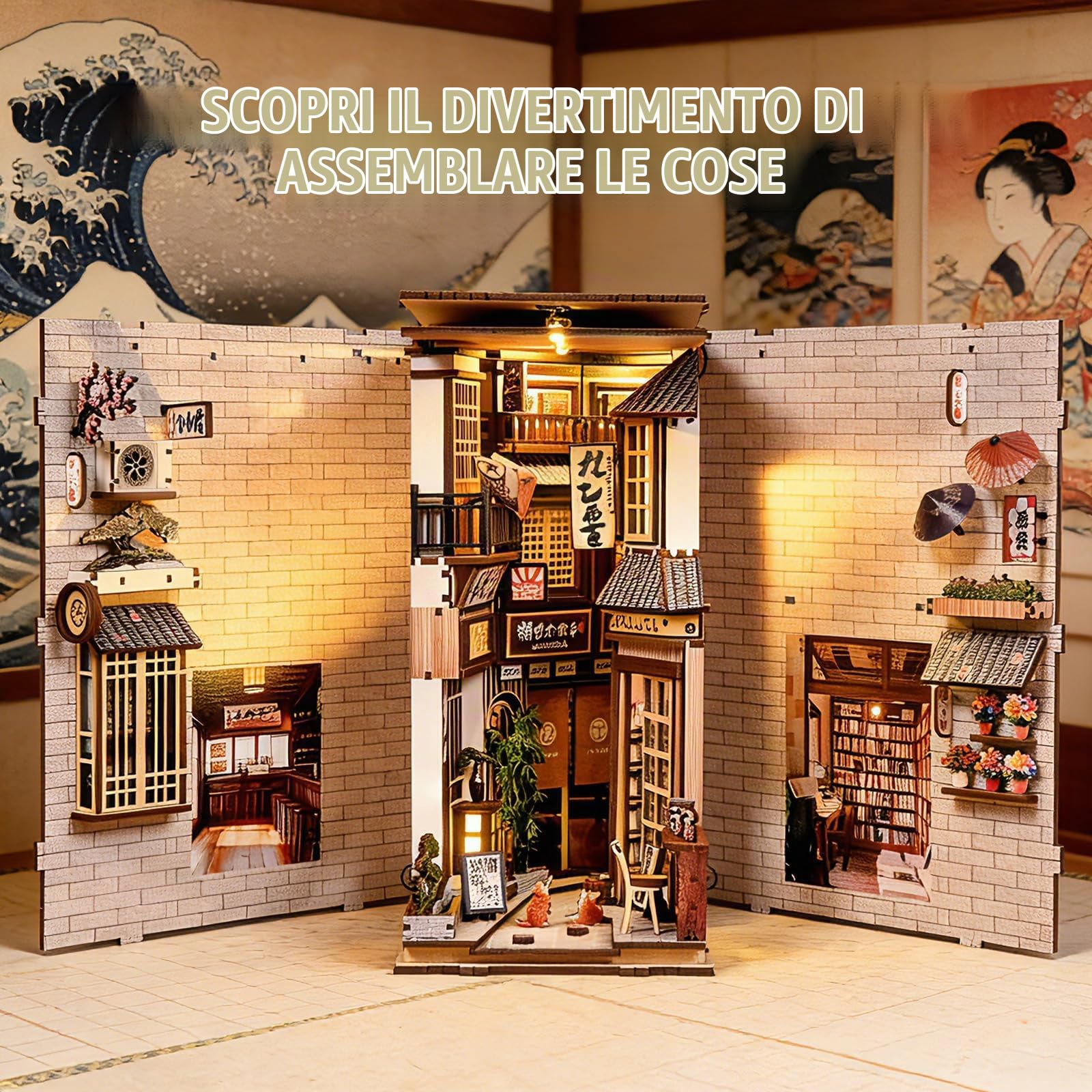 DIY Book Nook Kit Booknook Casa Miniatura Book Nook Japan | Puzzle 3D Legno per adulti & adolescenti – decorazione creativa per libreria – Regalo Natale & compleanni