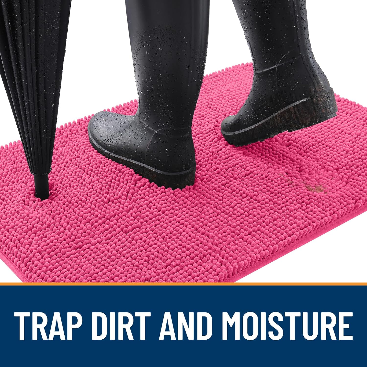 OLANLY Dog Door Mat for Muddy Paws 70x46, Absorbs Moisture and Dirt, Absorbent Non-Slip Washable Doormat, Quick Dry Chenille Mud Mat for Dogs, Entry Indoor Entryway Carpet for Inside Floor, Hot Pink