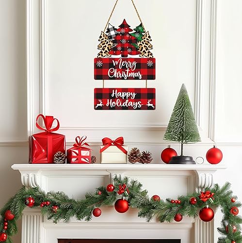 Miniatura 5 de Decoraciones de Navidad para Interiores, Decoraciones para Puertas, Decoración de Pared de Árbol a Cuadros de Búfalo, Letrero de Feliz Navidad,