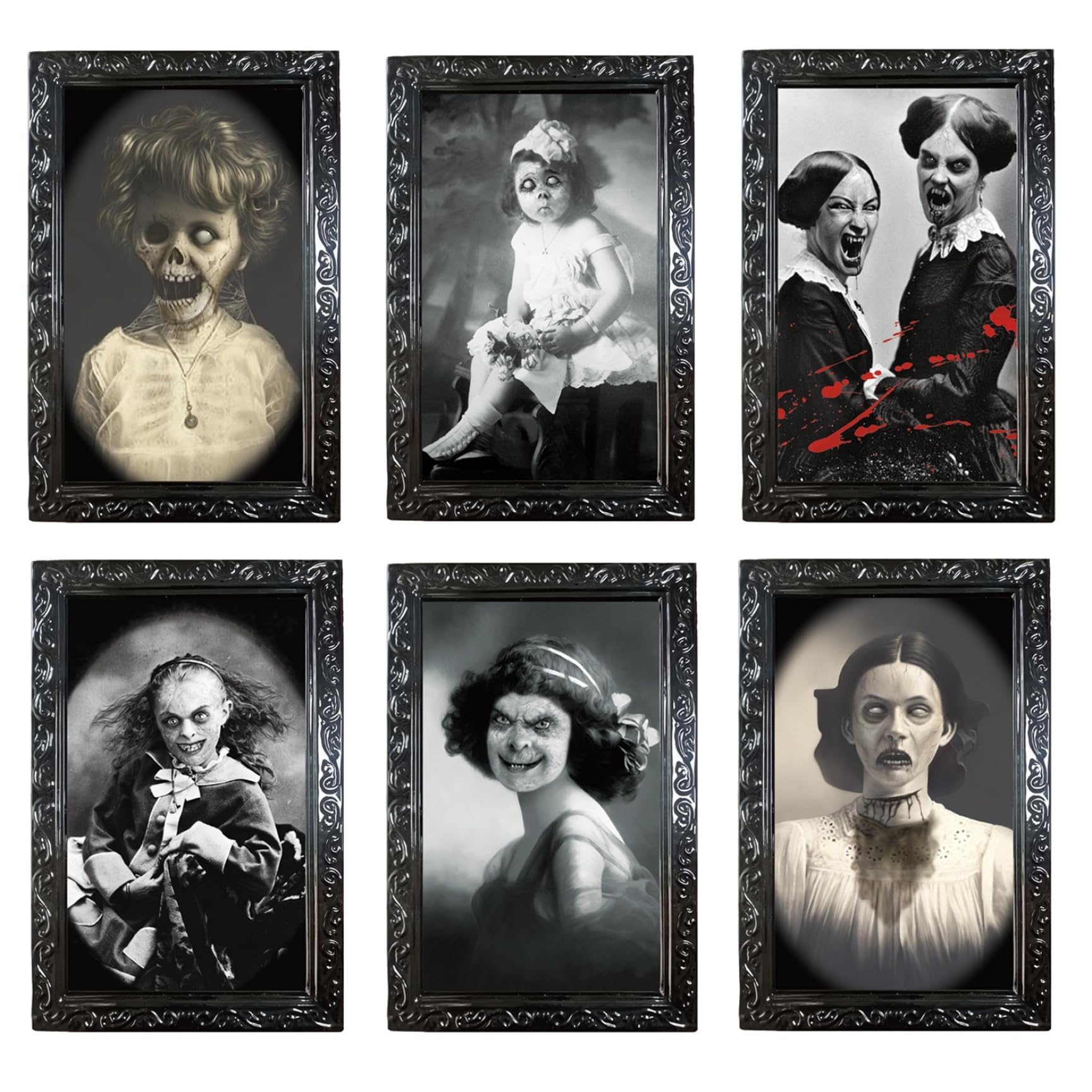 Hperu Halloween Picture Frames 6PCS 3D Changing Face Portraits Halloween Scary Decorations Horror Pictures Animatronics for Haunted House Bar Decor
