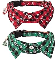 Vista 9 de ADOGGYGO Collar de Navidad para perro con pajarita, collar ajustable con corbatín para perro, collar de Navidad a cuadros rojos y verdes para perros