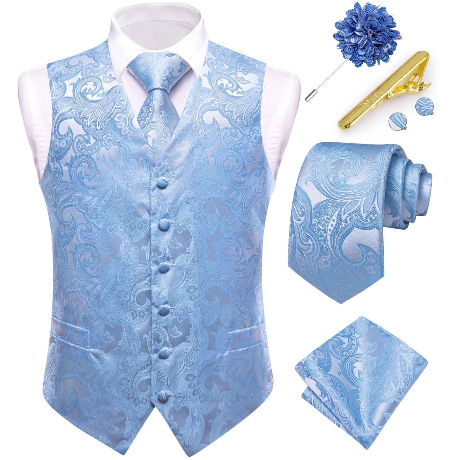 Dubulle Mens Vest and Tie Set Paisley Floral Waistcoat Neckties for Men Lapel Pin Clip Set Wedding Business